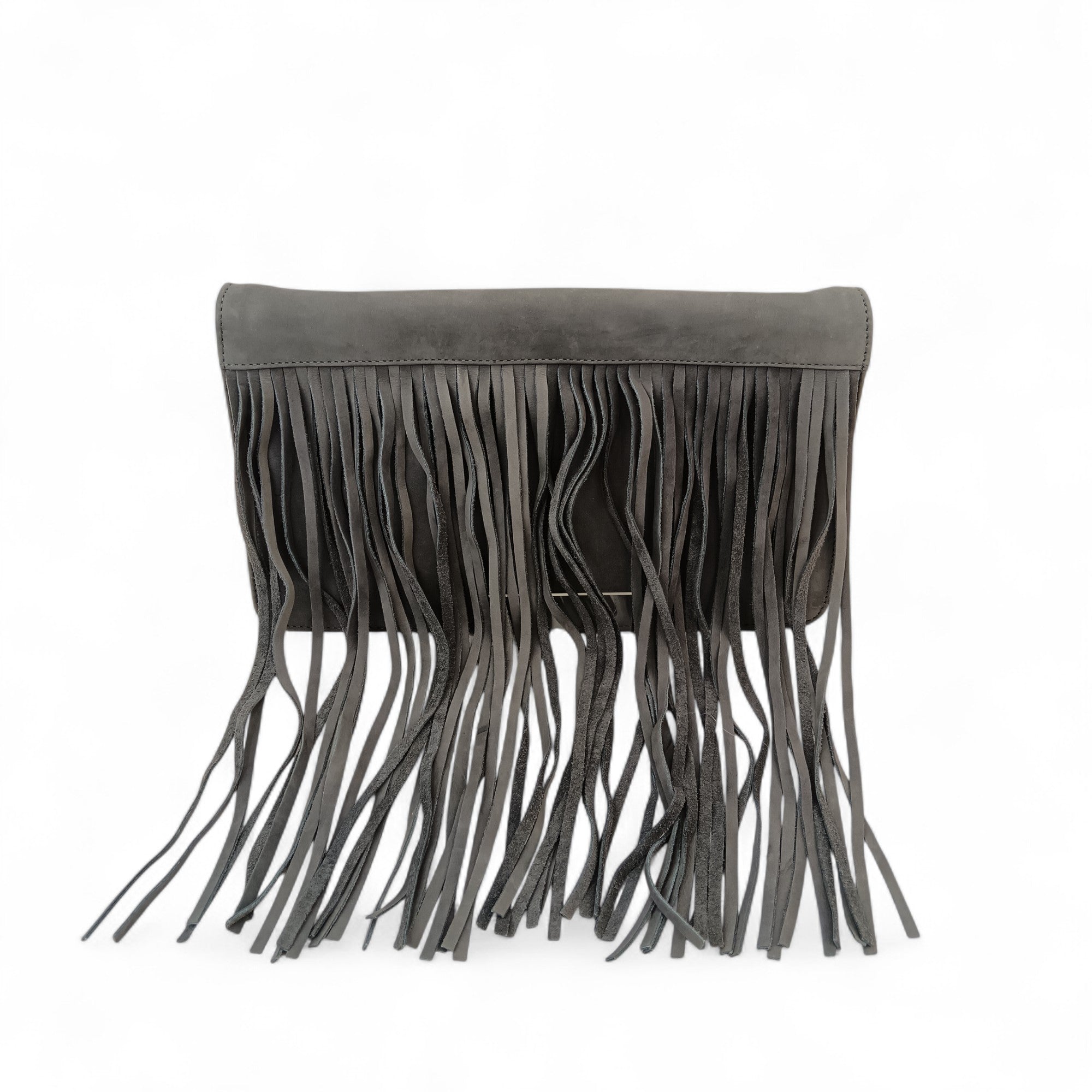 Front image for Mint Velvet Grey Amber Fringed Soft Suede Clutch Bag- Tags On- Womenswear | Pre-loved