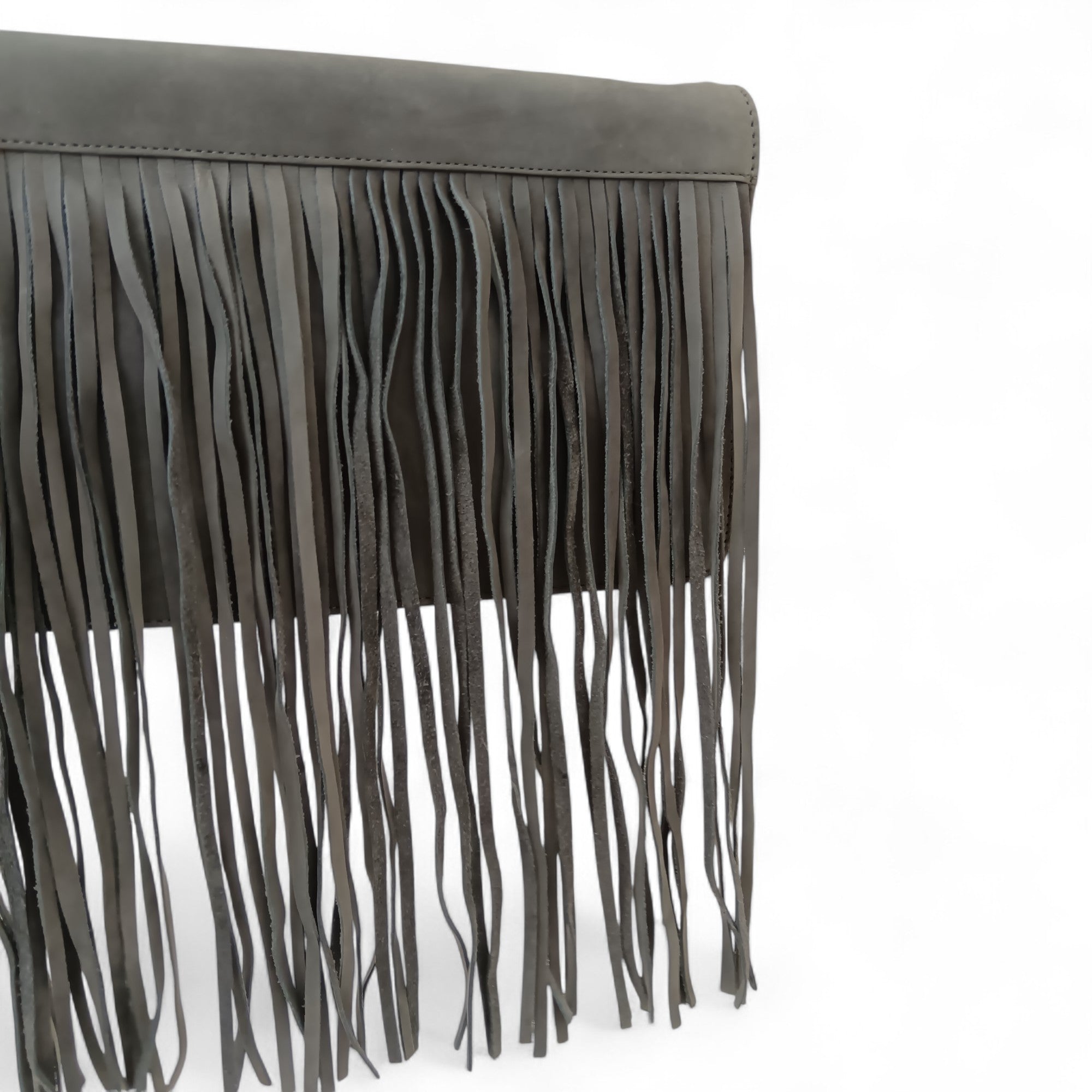 Close up image for Mint Velvet Grey Amber Fringed Soft Suede Clutch Bag- Tags On- Womenswear | Pre-loved