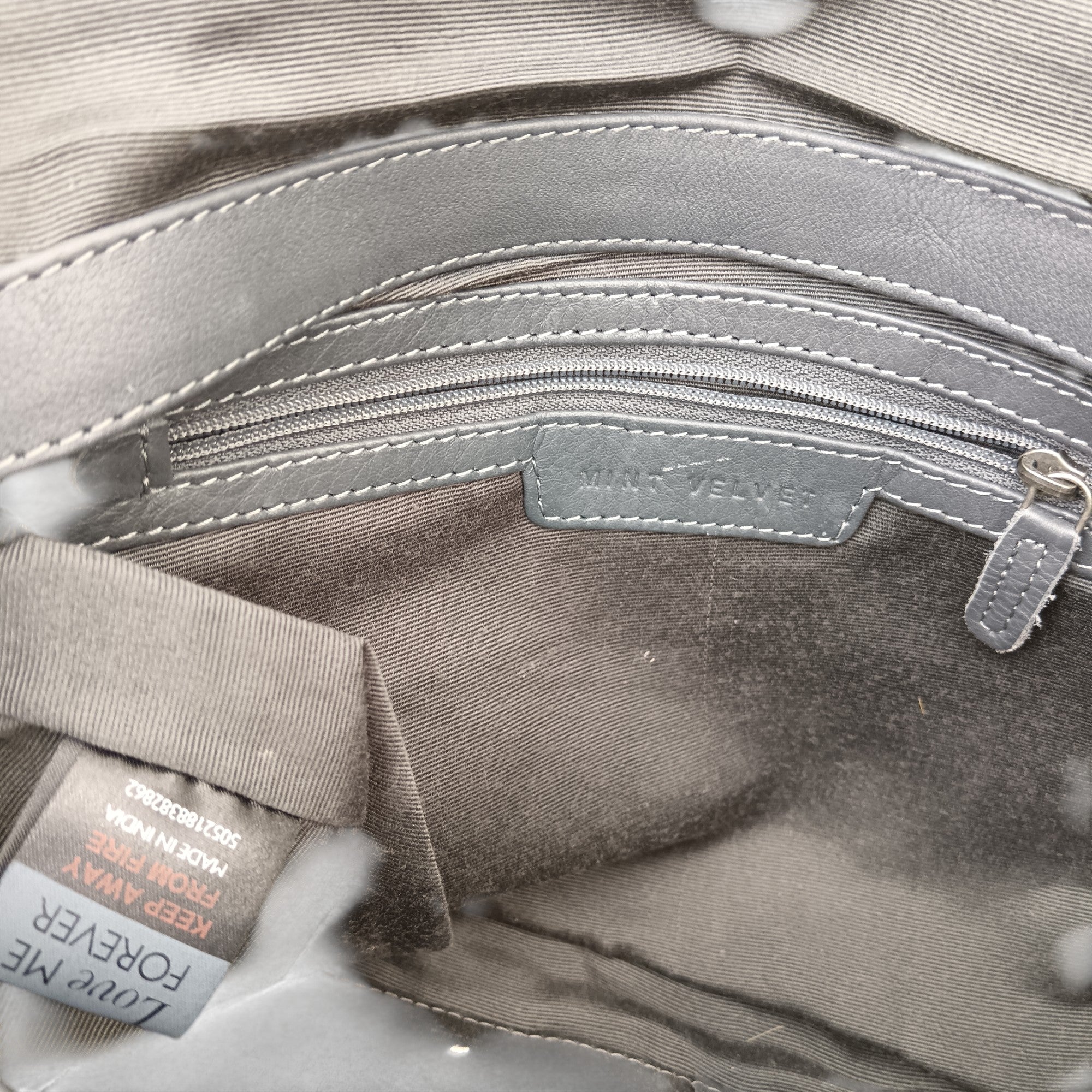 Inside close up image for Mint Velvet Grey Amber Fringed Soft Suede Clutch Bag- Tags On- Womenswear | Pre-loved