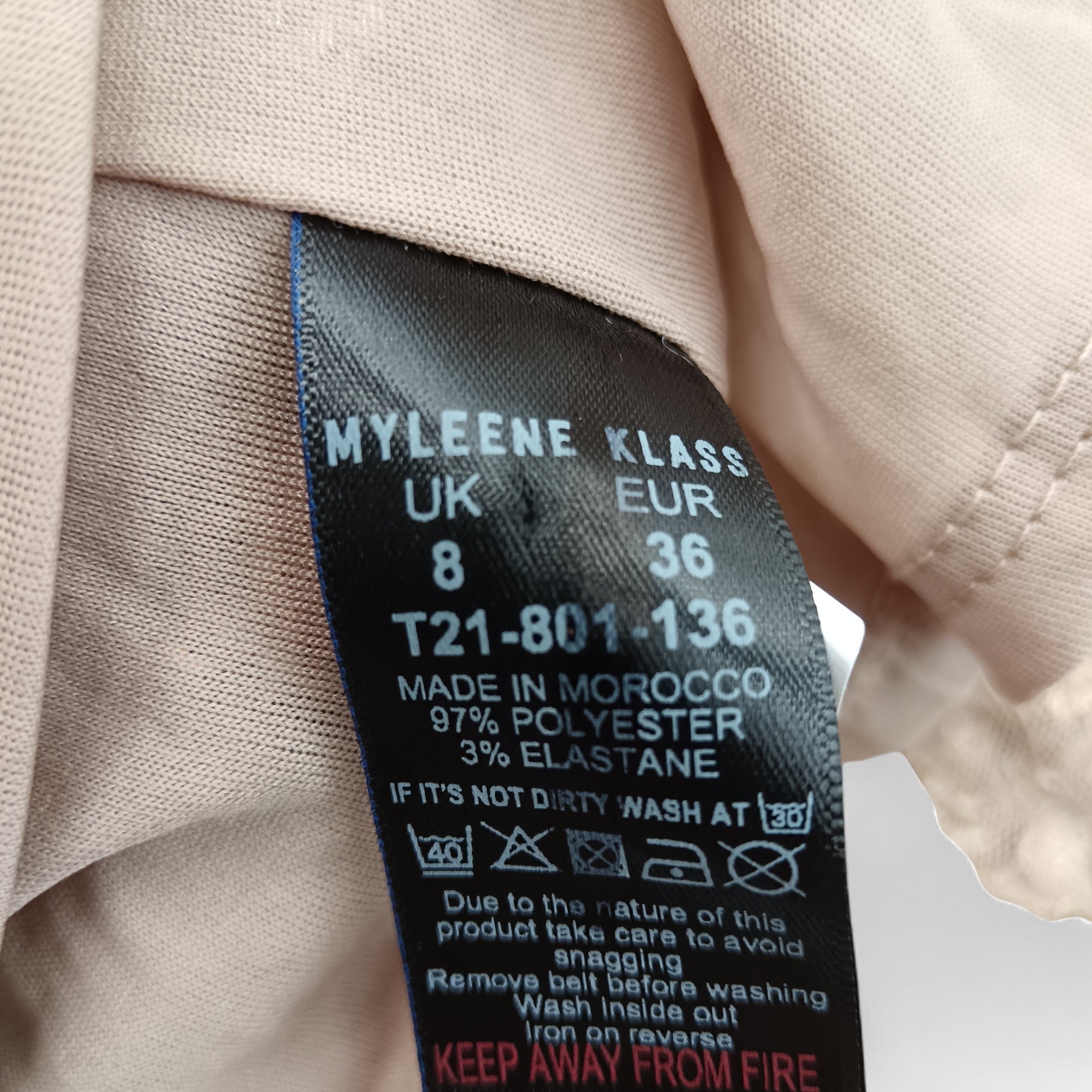 Wash label image for Myleene Klass Gold V-neck Top  UK 8- Tags On- Womenswear | Pre-loved