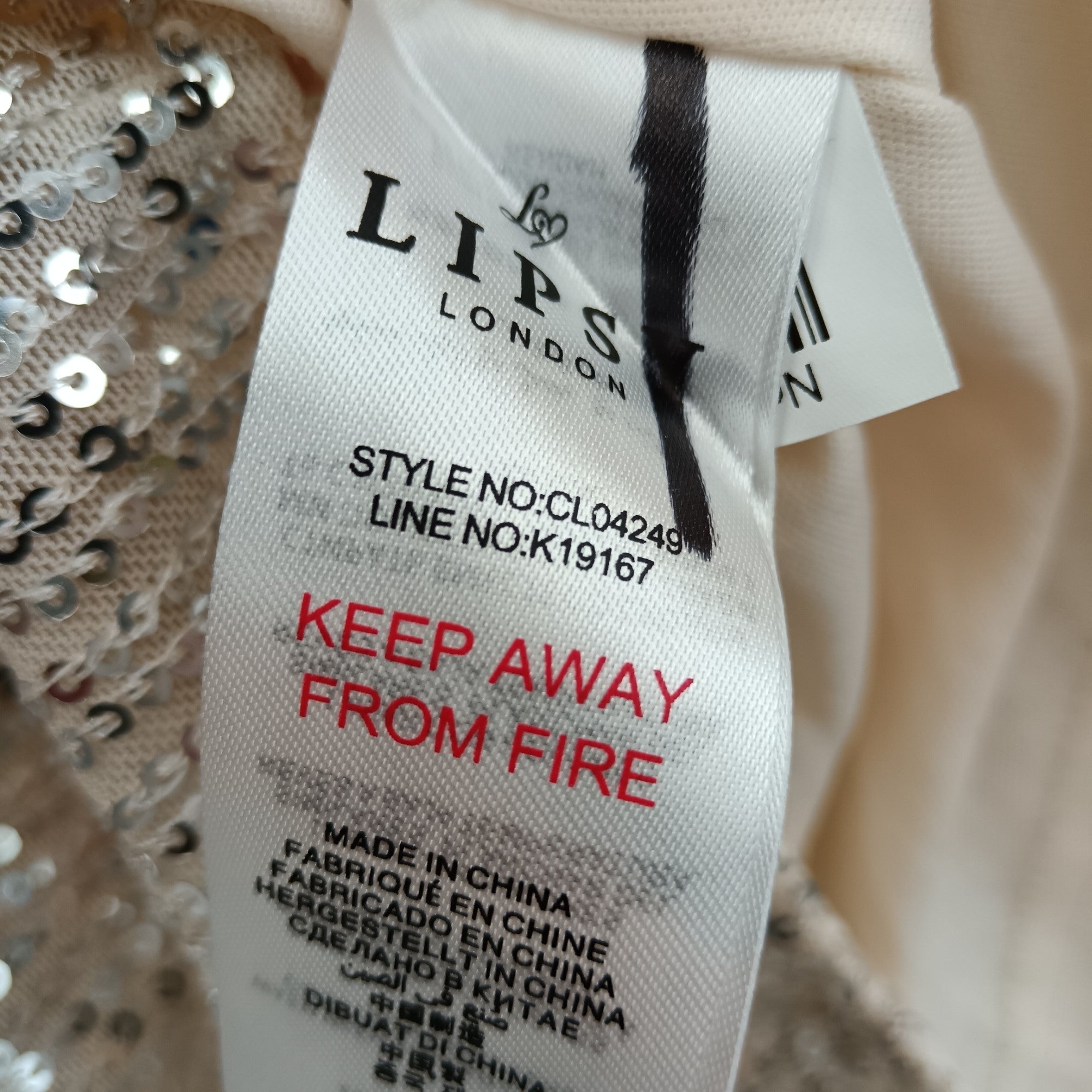 Wash label image for Lipsy Gold Sequined Ladies Sleeveless Top UK 8- Tags On- Womenswear | Pre-loved