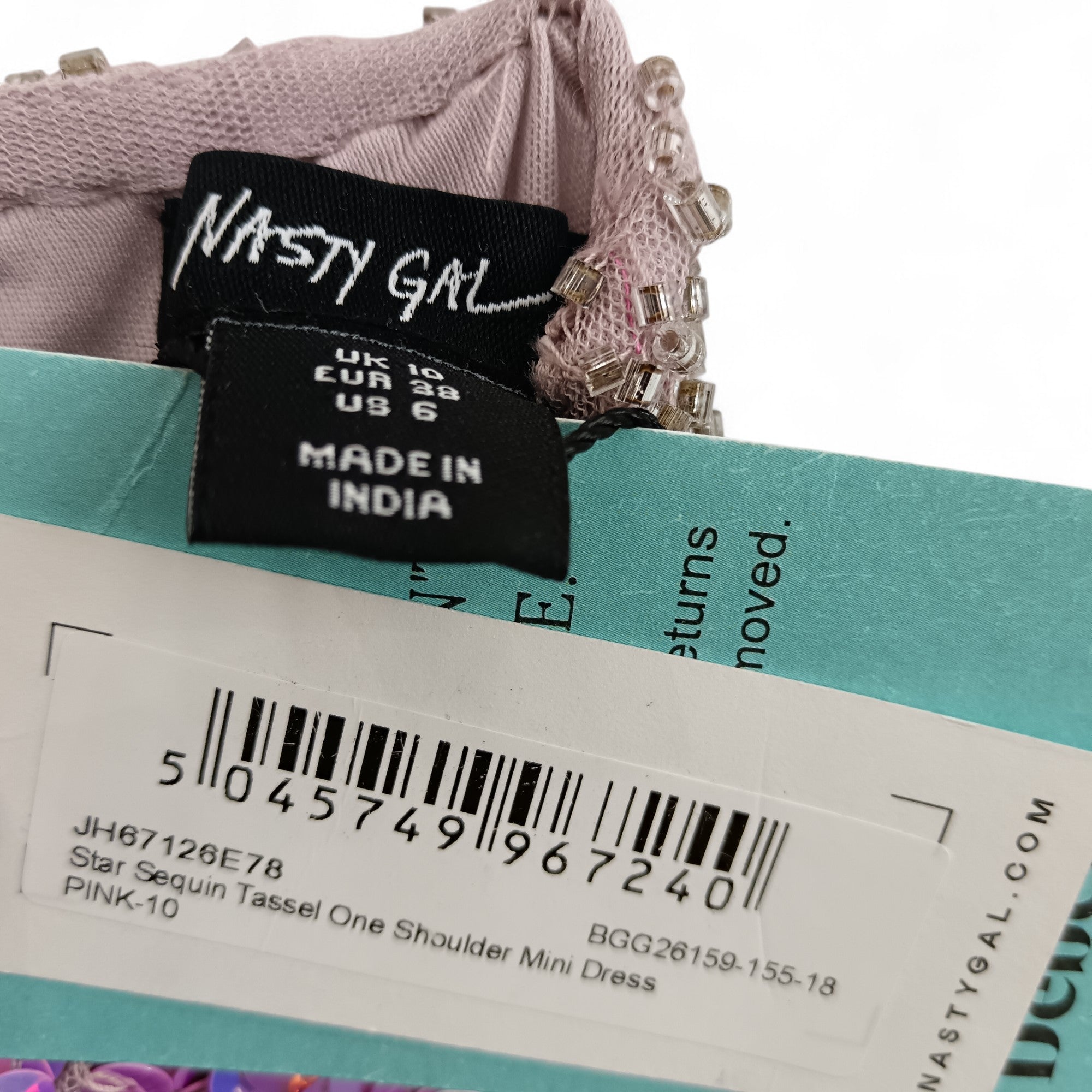 Labels image for Nasty Gal Asymmetric Pink Multi Mini Dress UK 10 - Tags On- Womenswear | Pre-loved