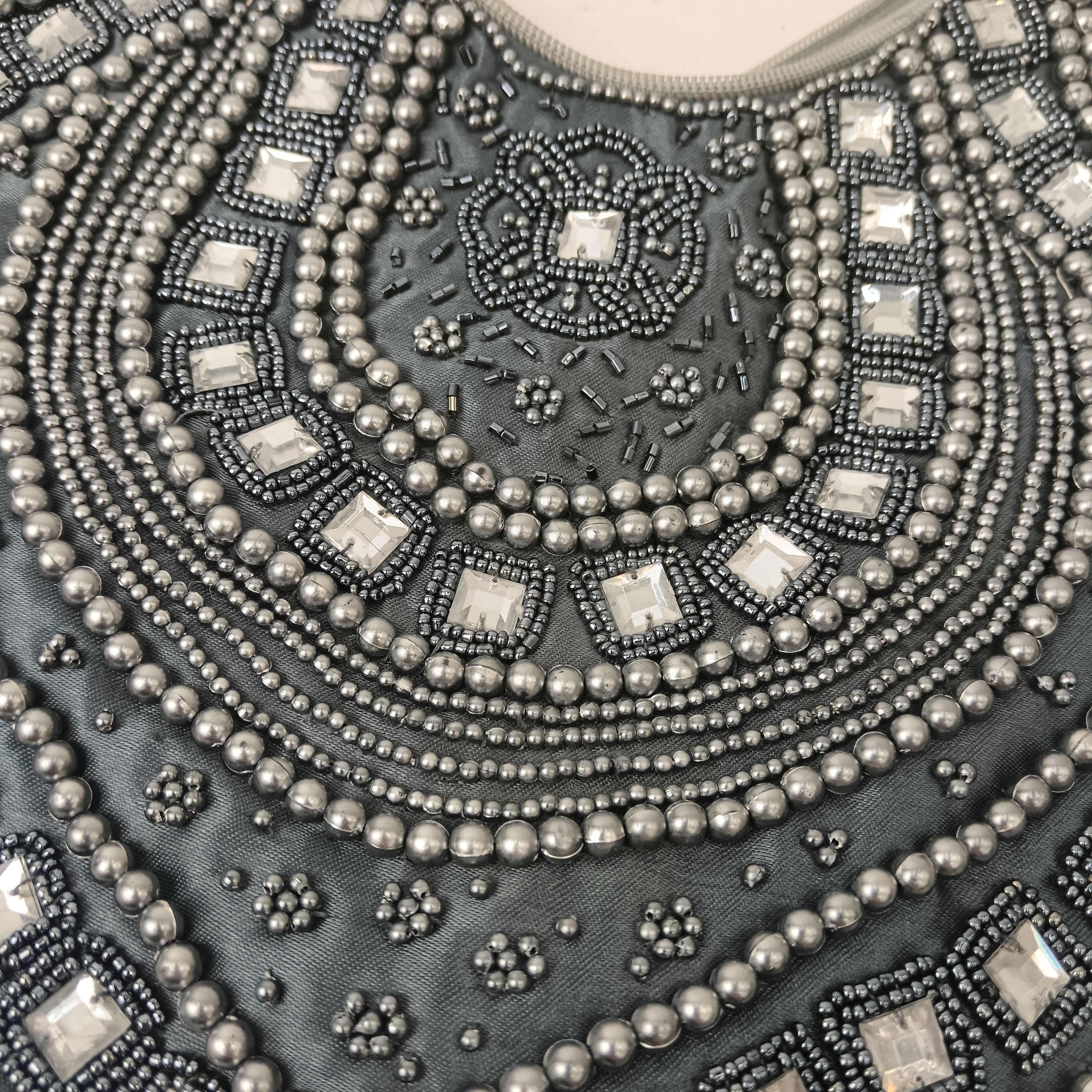 Close up image for Unbranded Vintage Grey Silver Beaded Bag-  Womenswear | Pre-loved