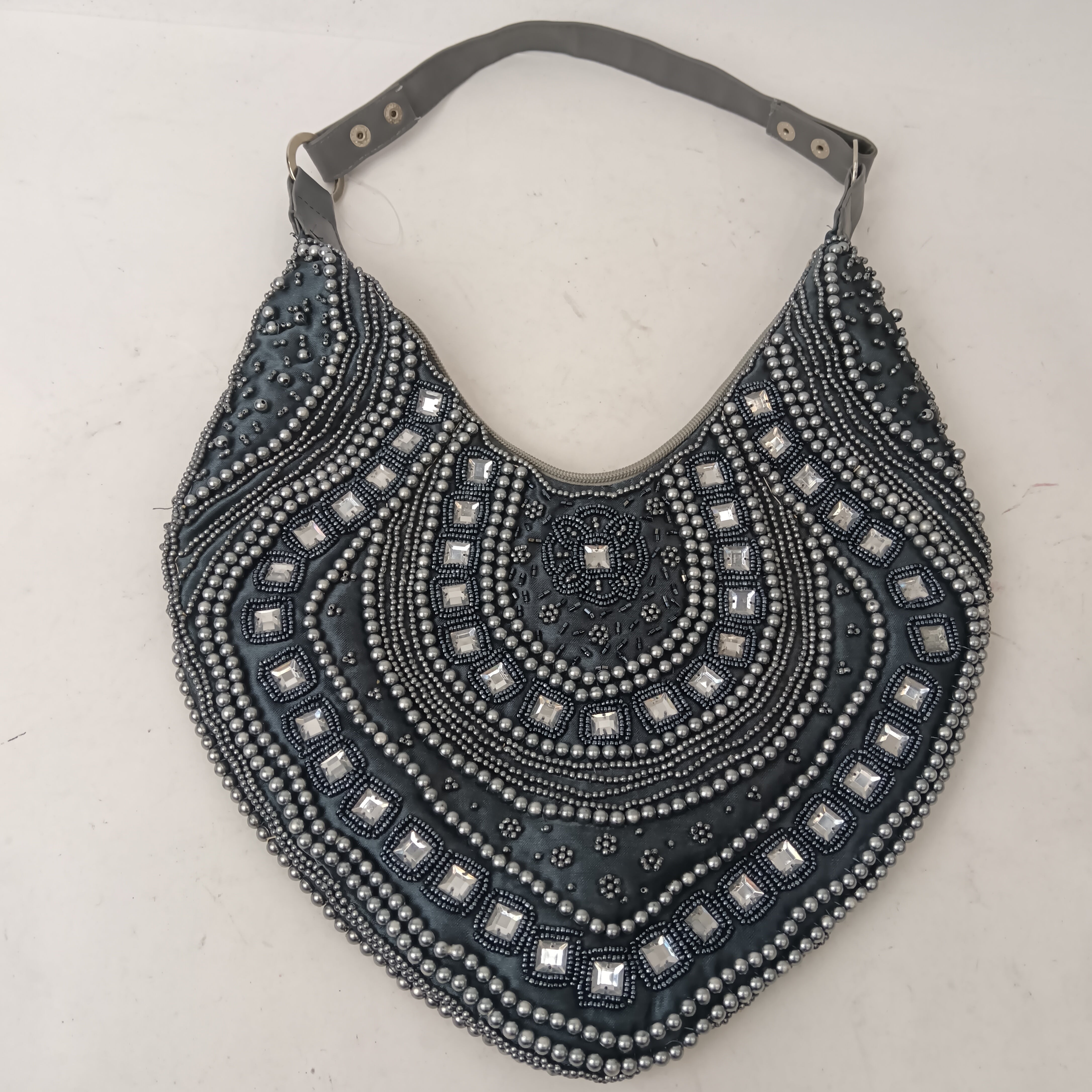 Front image for Unbranded Vintage Grey Silver Beaded Bag-  Womenswear | Pre-loved
