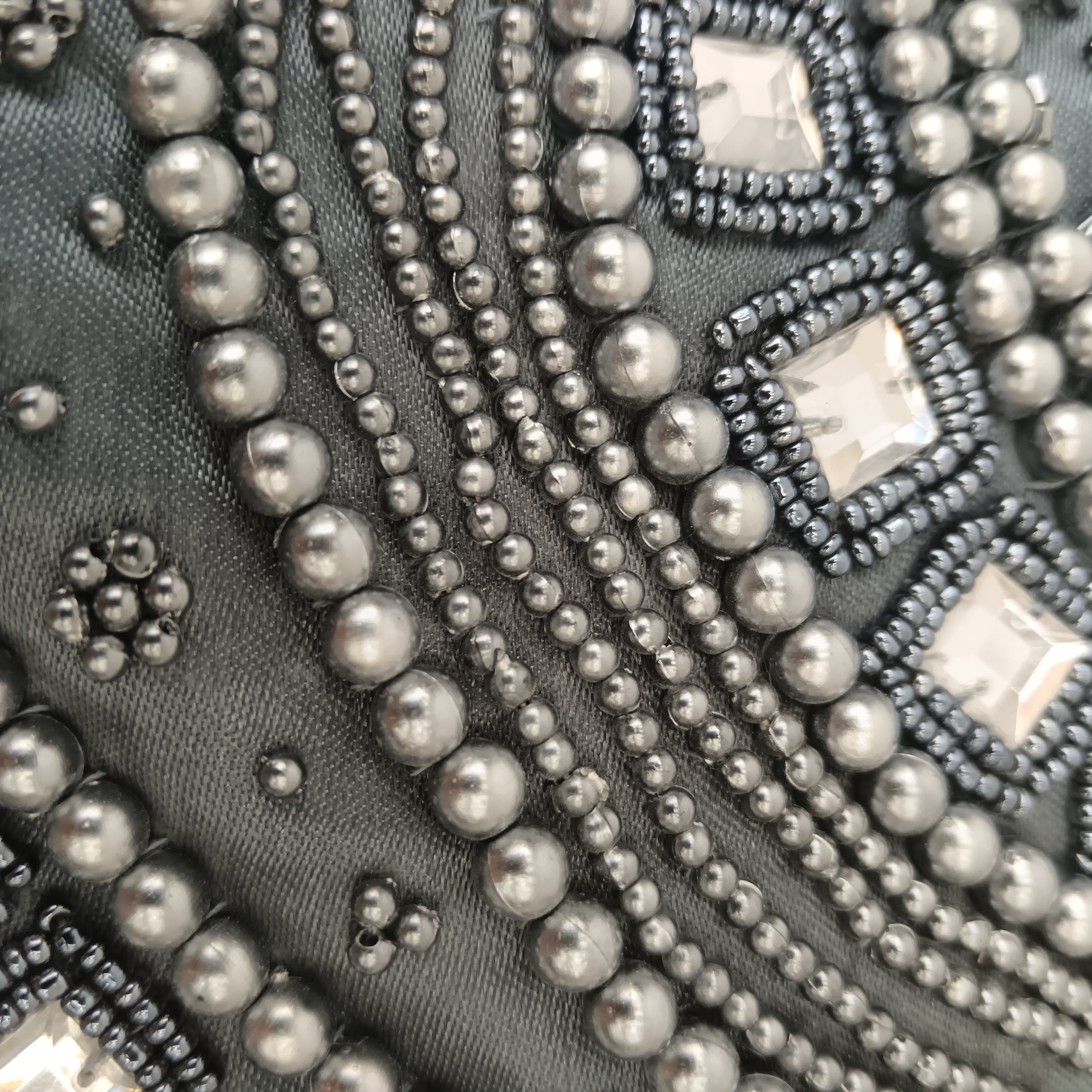 Close up image for Unbranded  Vintage Grey Silver Beaded Bag-  Womenswear | Pre-loved