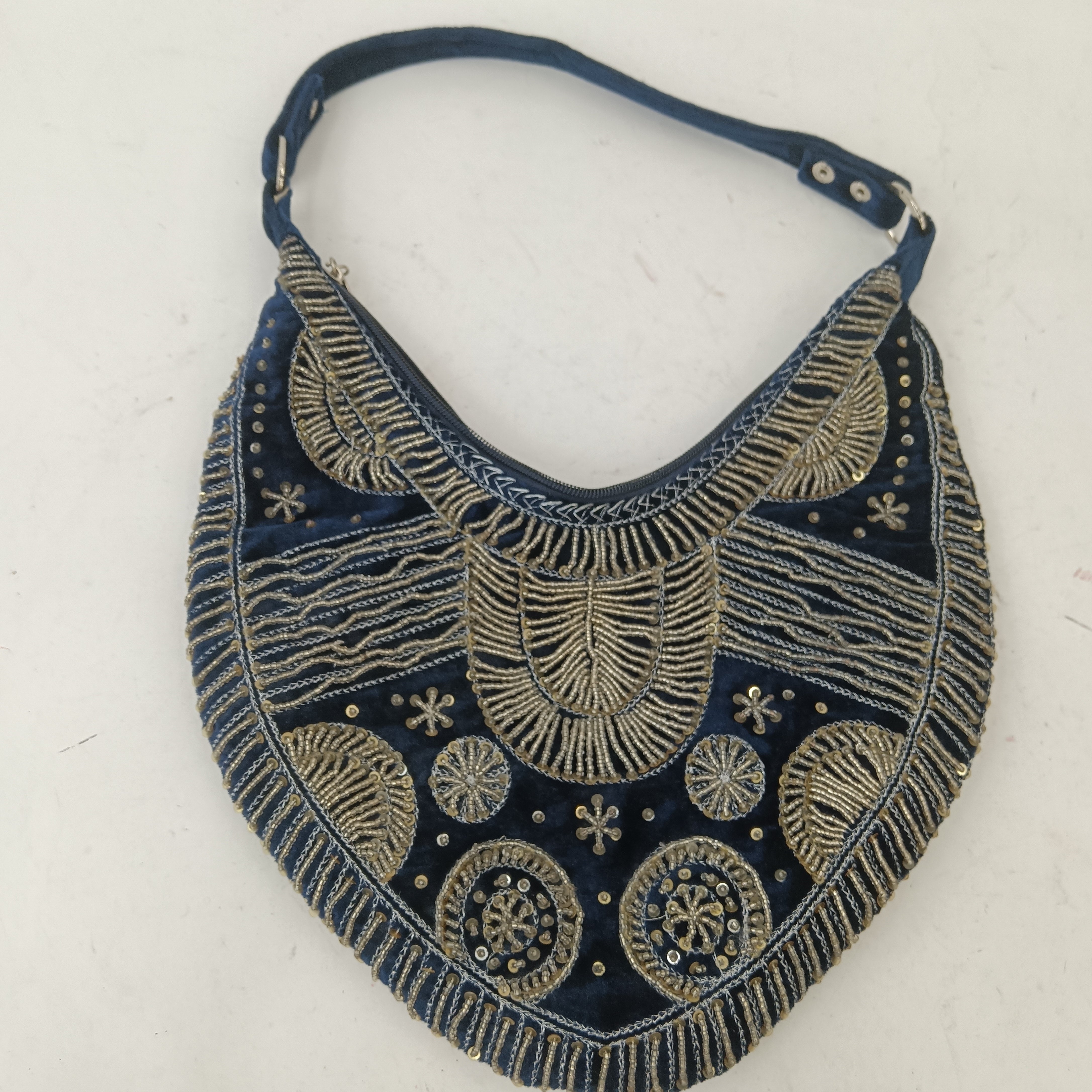 Front image for Unbranded Vintage Navy Velvet Gold Beaded And Sequined Bag-  Womenswear | Pre-loved