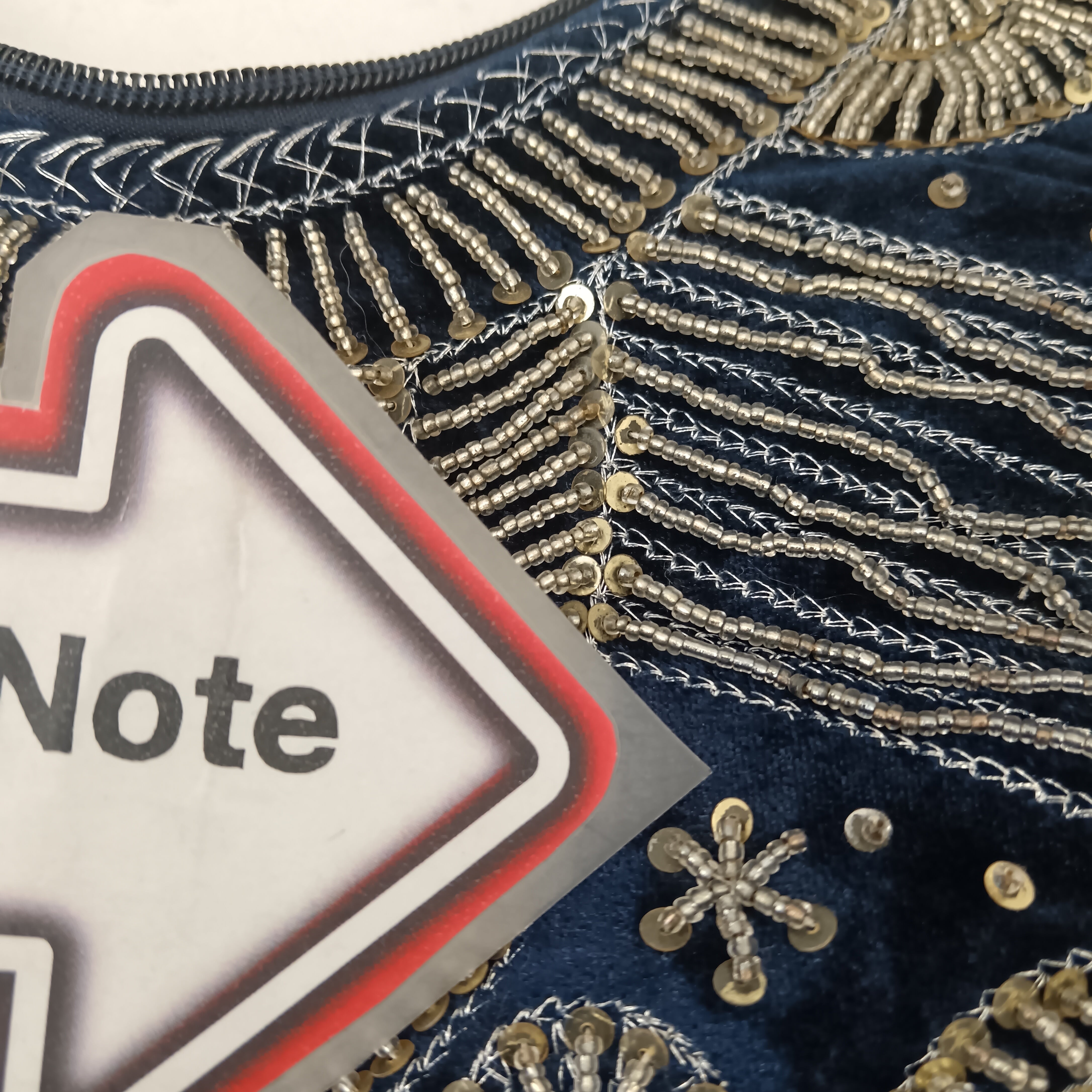 Condition and close up image for Unbranded Vintage Navy Velvet Gold Beaded And Sequined Bag-  Womenswear | Pre-loved