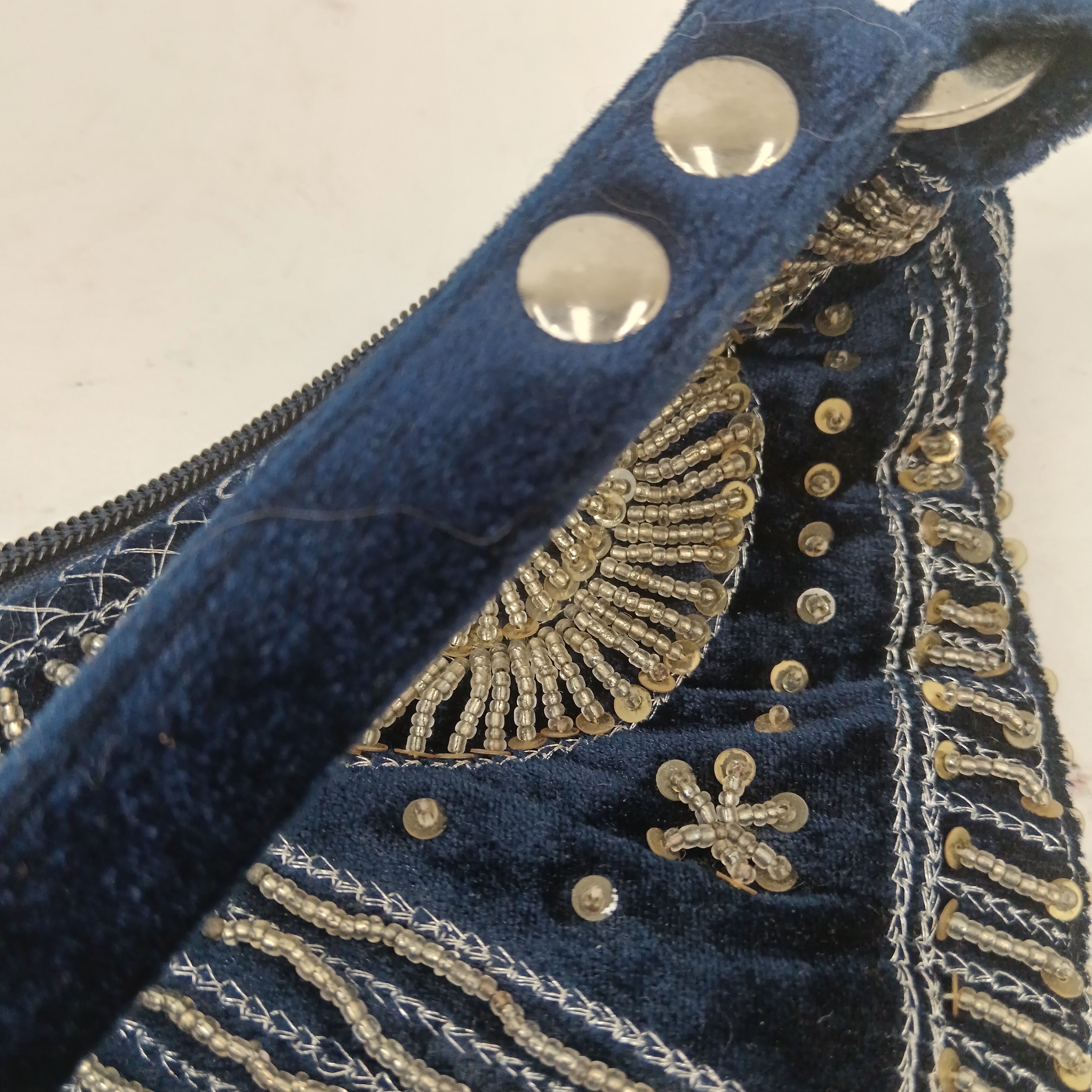 Close up image for Unbranded Vintage Navy Velvet Gold Beaded And Sequined Bag-  Womenswear | Pre-loved