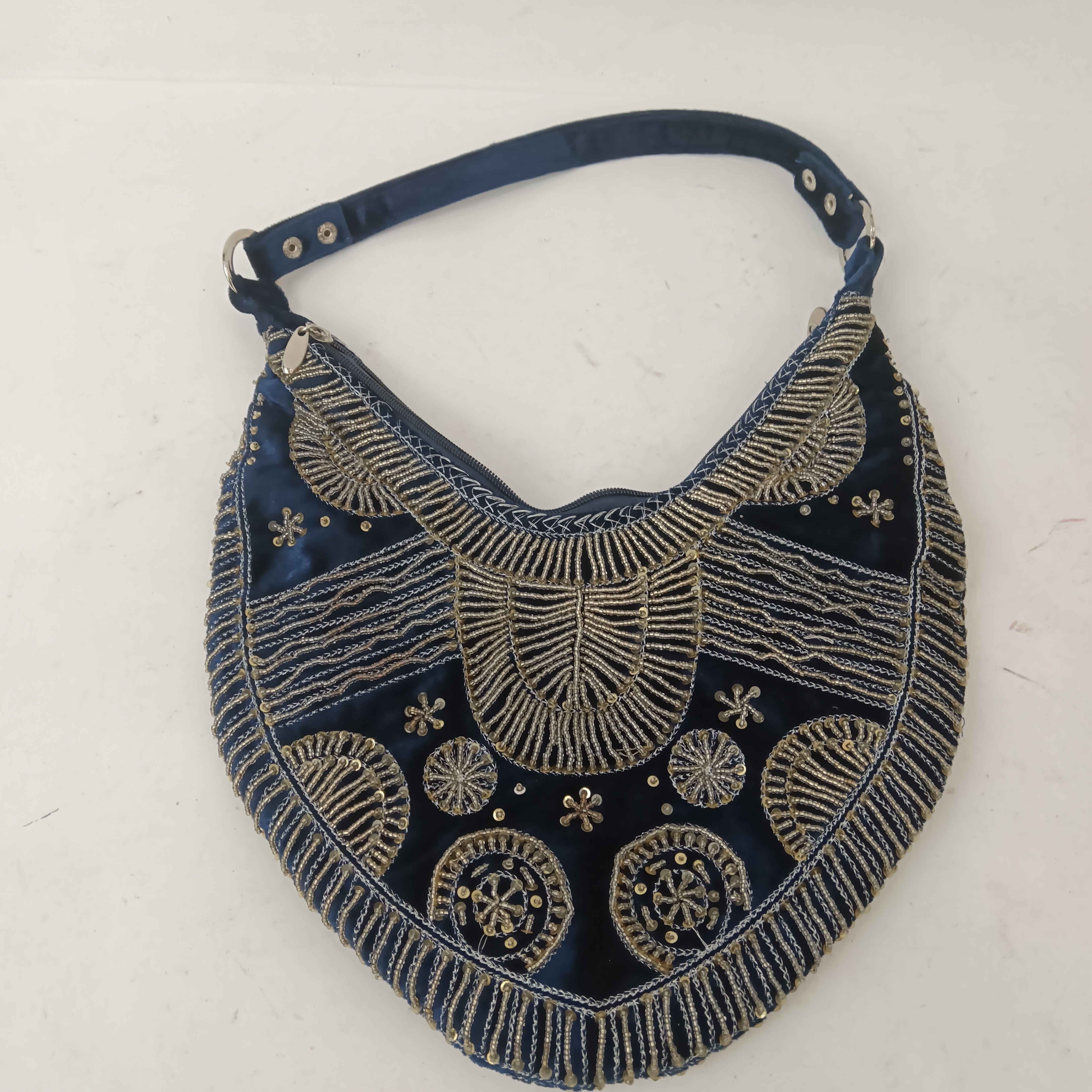 Back image for Unbranded Vintage Navy Velvet Gold Beaded And Sequined Bag-  Womenswear | Pre-loved
