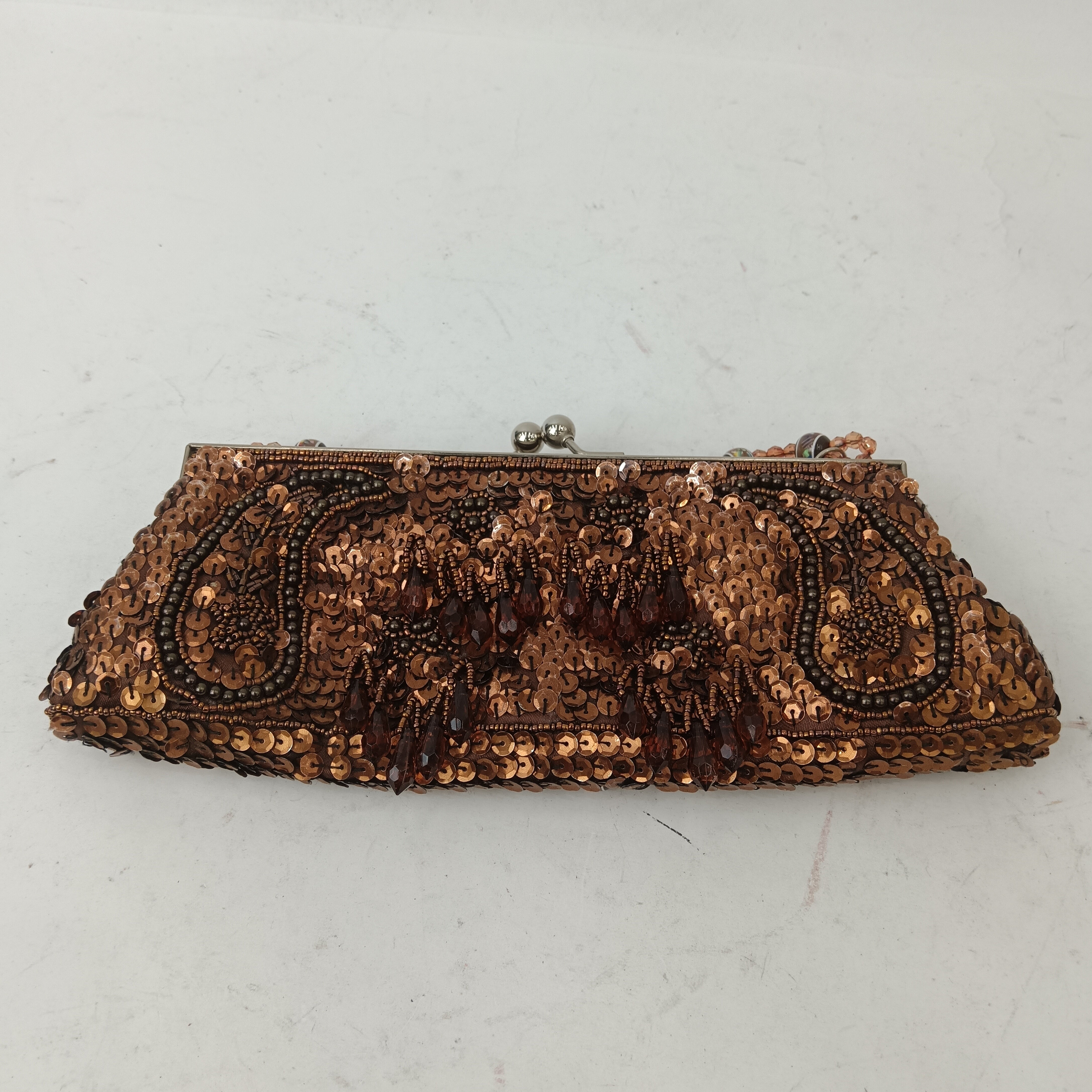 Back image for Small Brown Beaded Sequined Ladies Clutch Bag With Beaded Strap Bag- Womenswear | Pre-loved