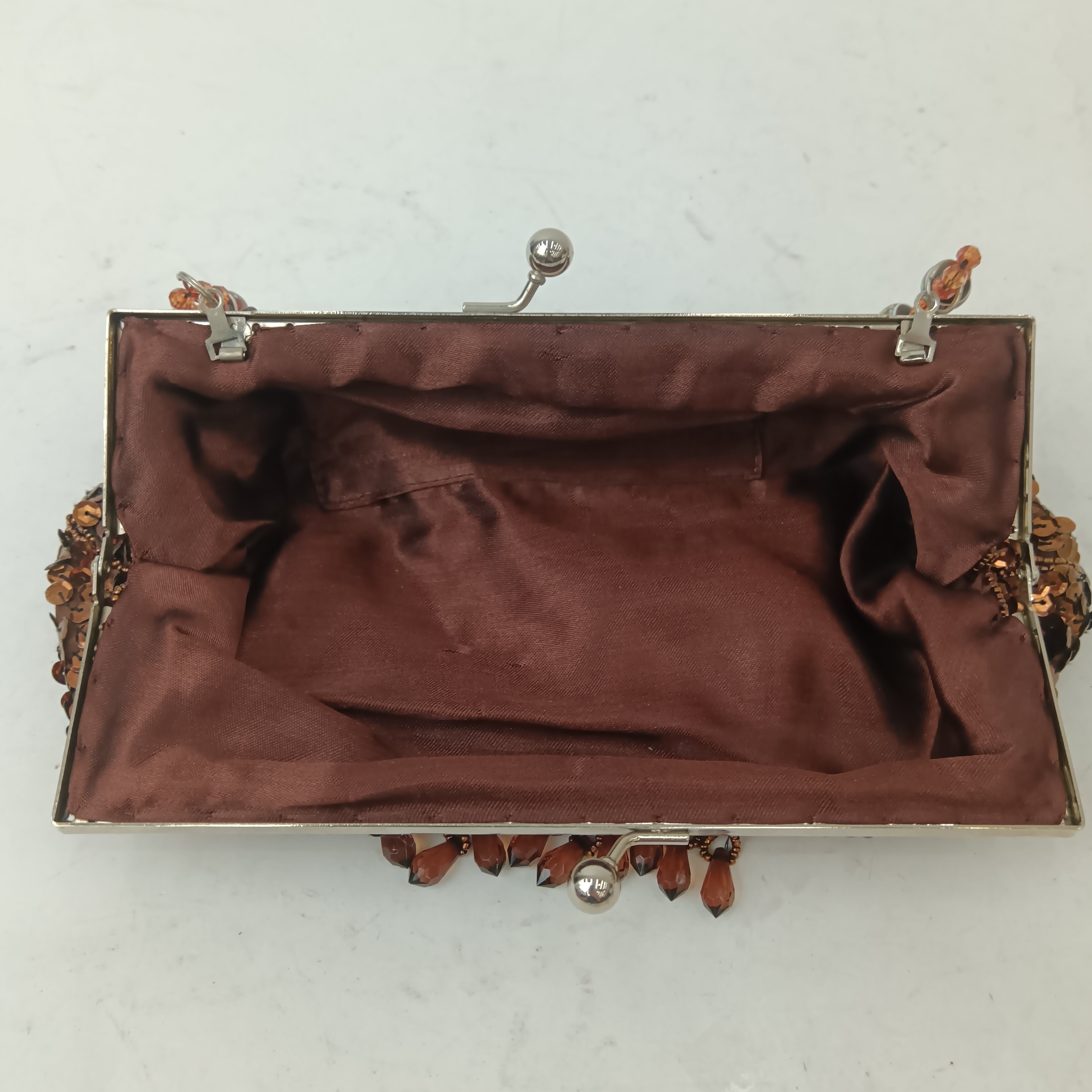 Inside image for Small Brown Beaded Sequined Ladies Clutch Bag With Beaded Strap Bag- Womenswear | Pre-loved