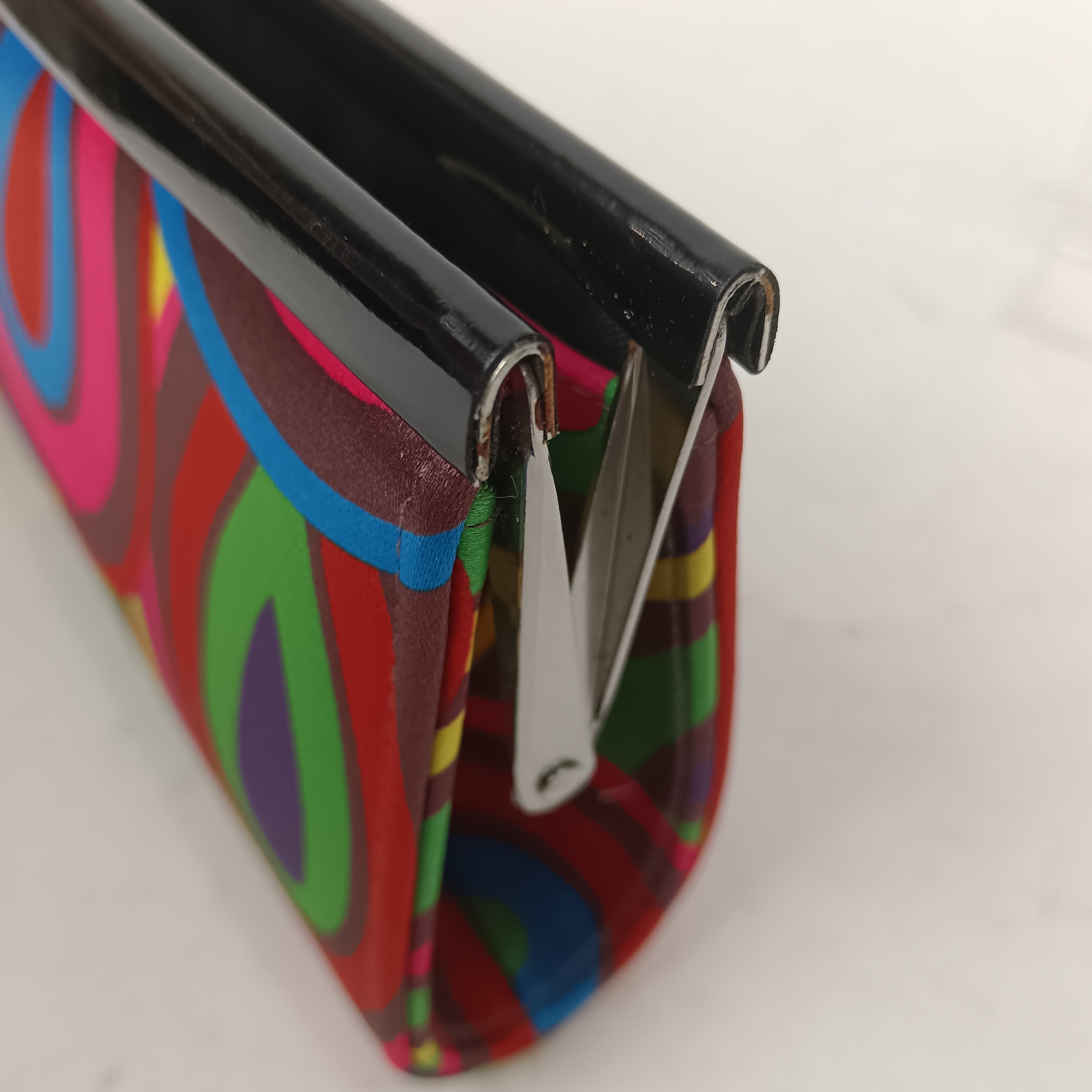 Side close up image for Dune Satin Colourful Ladies Clutch Bag Womenswear | Pre-loved