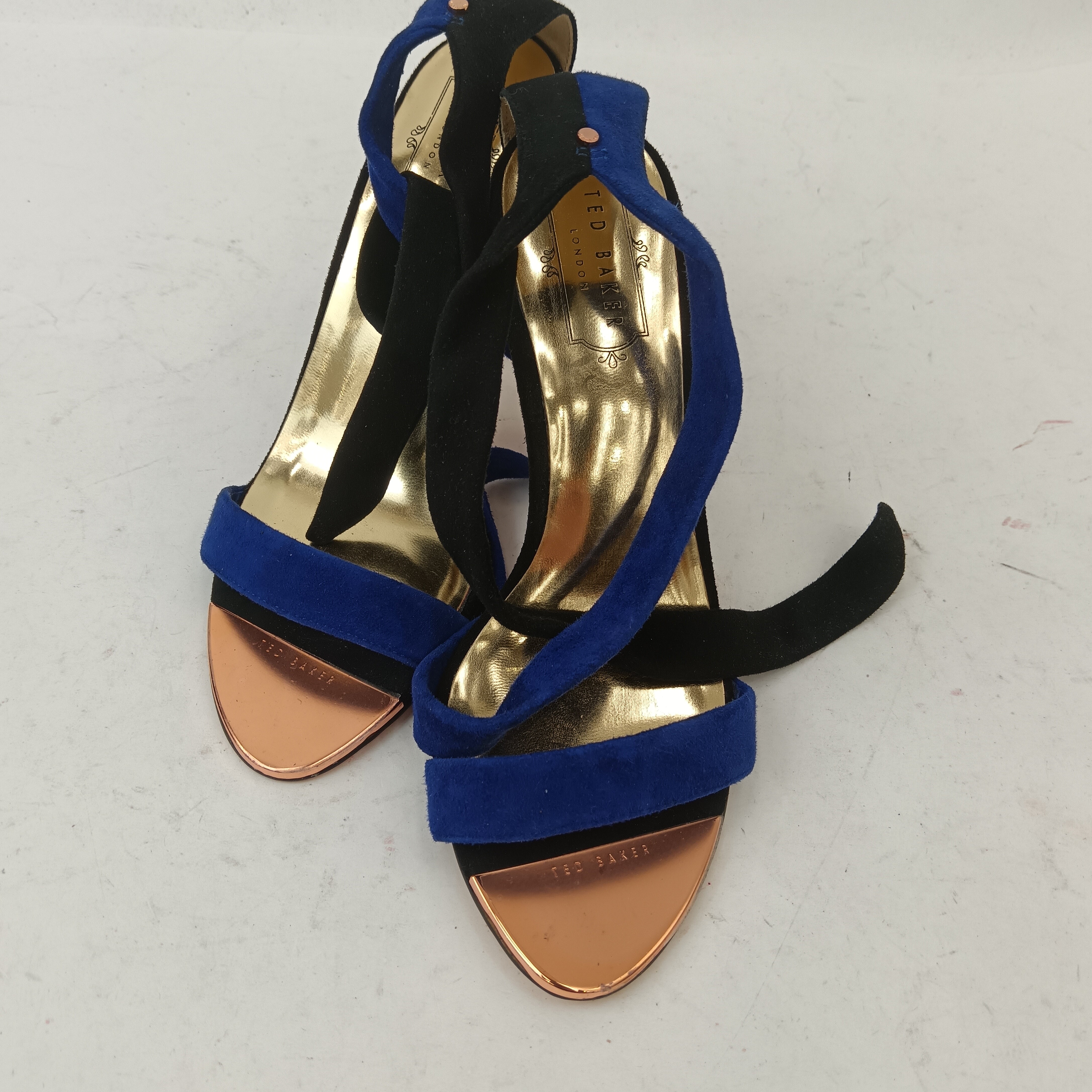 Front image for Ted Baker Black And Navy Suede Heeled Sandals UK 4 Womenswear | Pre-loved