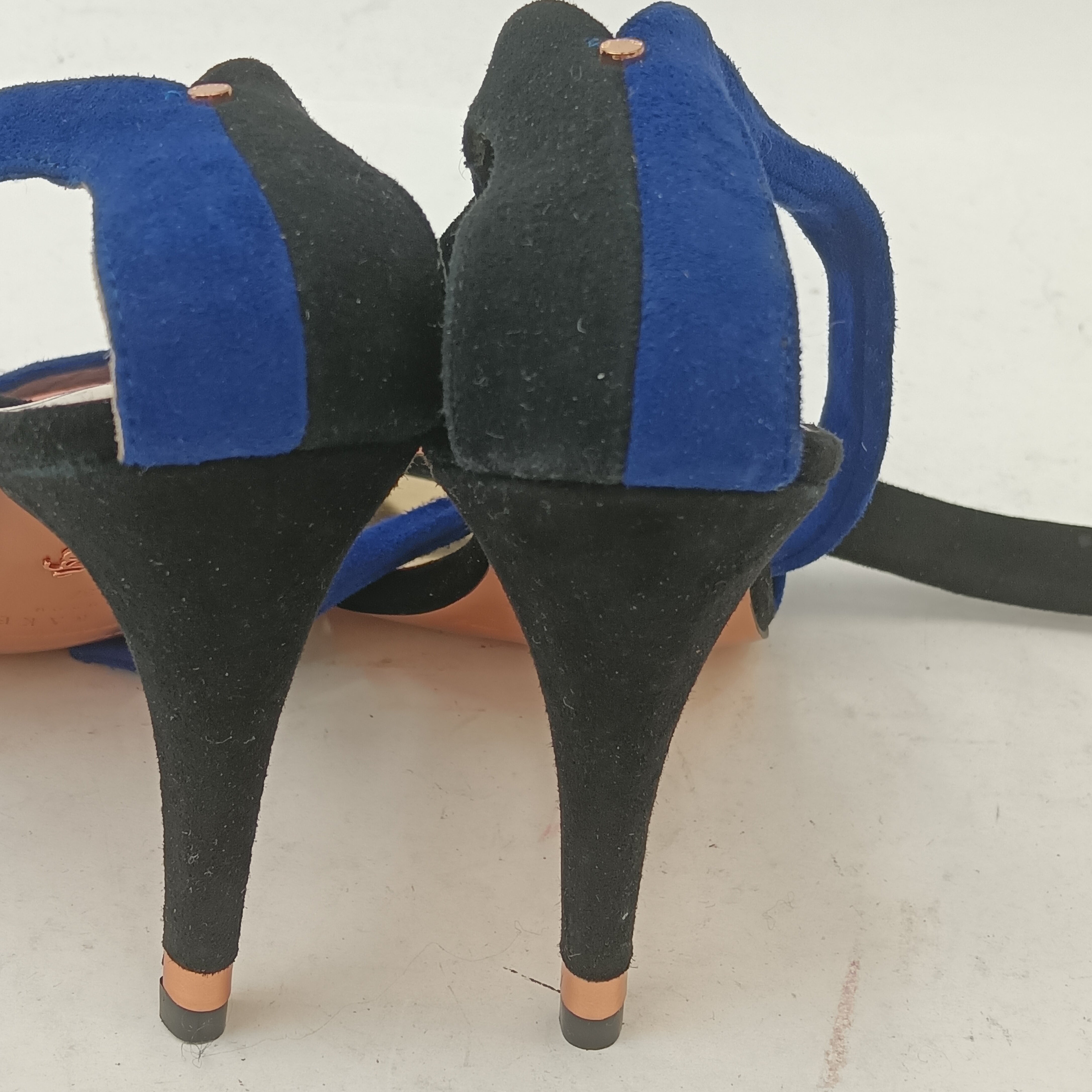 Back imager for Ted Baker Black And Navy Suede Heeled Sandals UK 4 Womenswear | Pre-loved