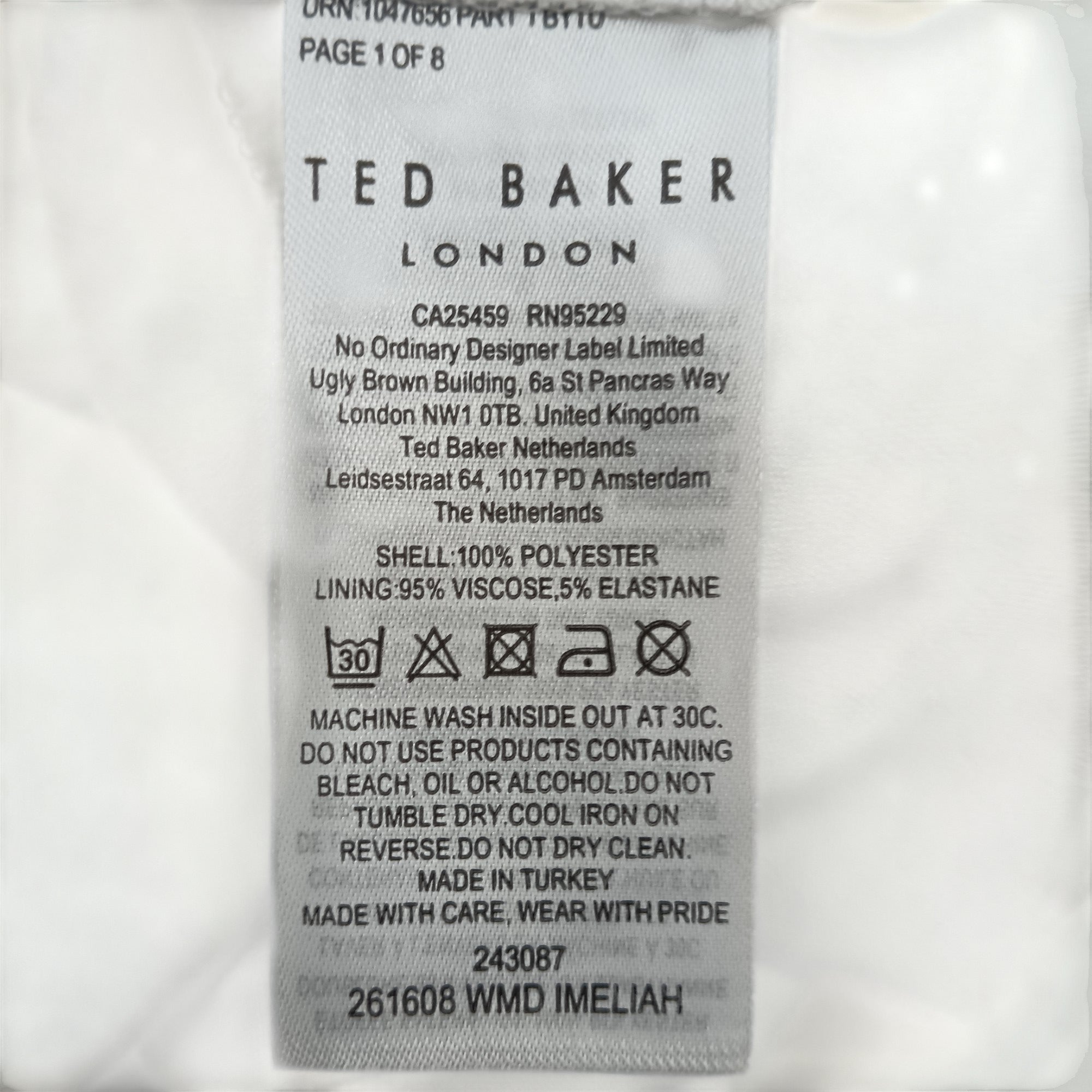 Wash label image for Ted Baker Halter Neck Dress UK 16- Tags On - Womenswear | Pre-loved