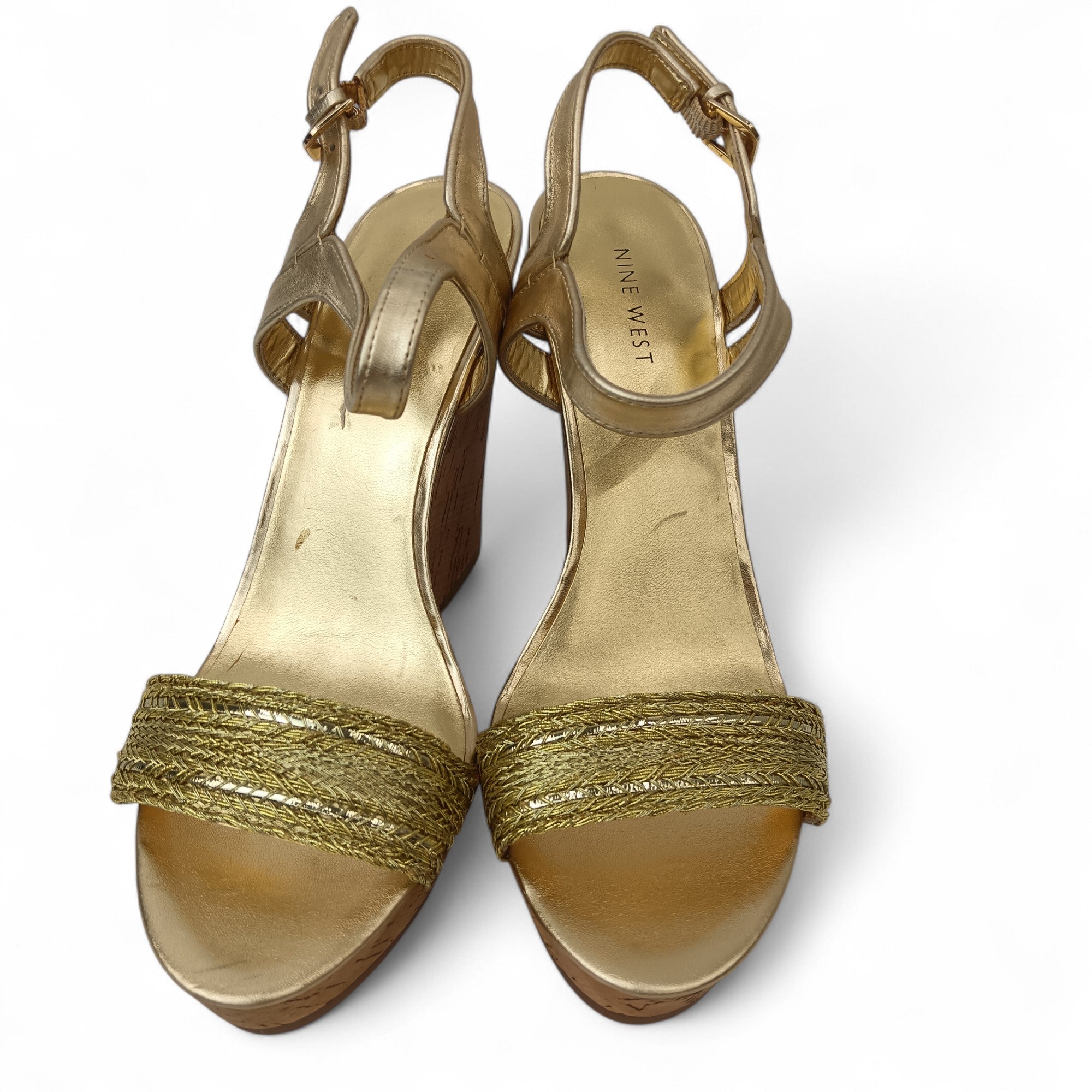 Front image for  Nine West Gold Summer Platform Wedge Sandals  UK 7- Tags On- Womenswear | Pre-loved