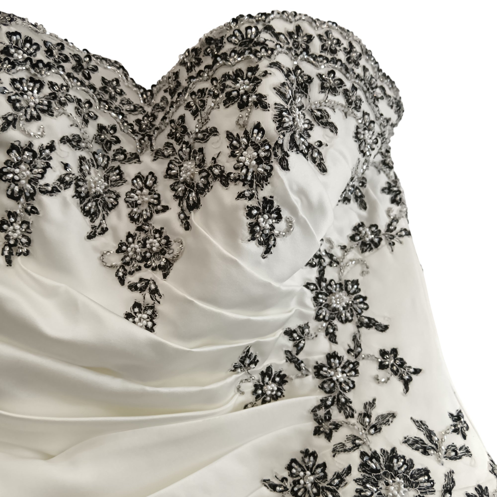 Front close up image for Ivory With Black Embellishment Striped Wedding Dress UK 12-  Womenswear | Pre-loved