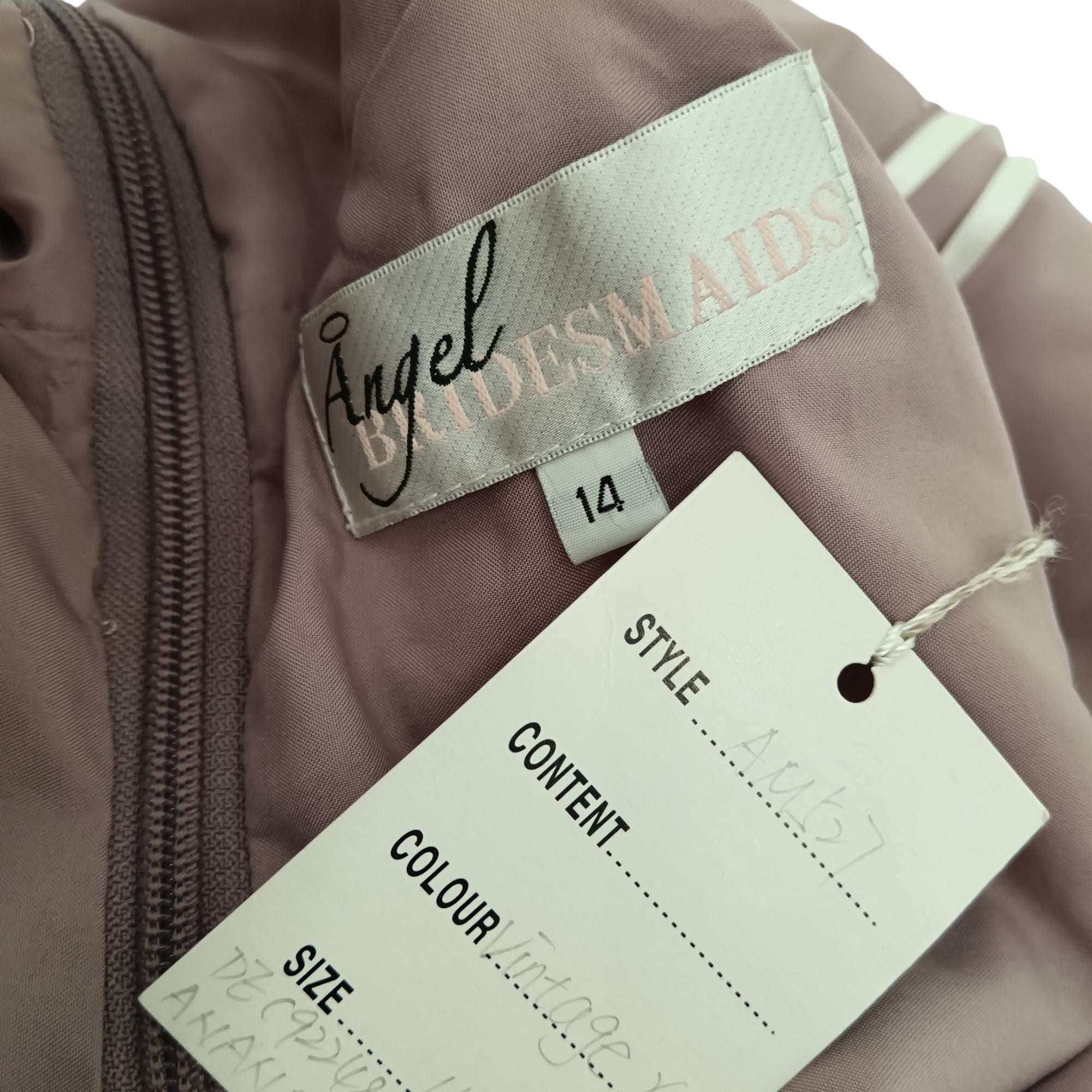 Brand label image for Angel Bridesmaids Long Dress In Vintage Rose Colour UK 14- Tags On-Womenswear | Pre-loved
