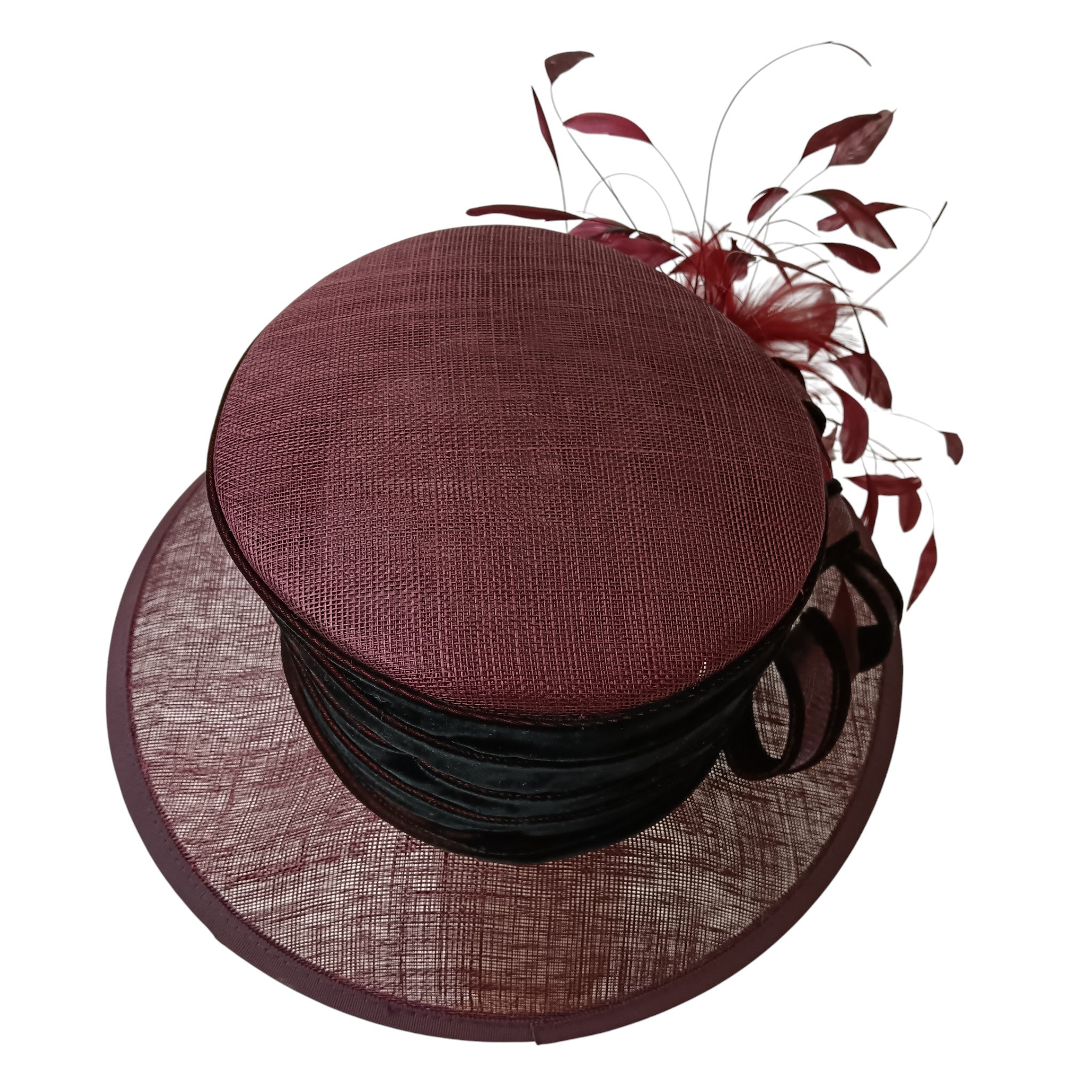 Top and back image for Victoria Ann Ladies Burgundy Special Occasion Wedding Hat Womenswear | Pre-loved