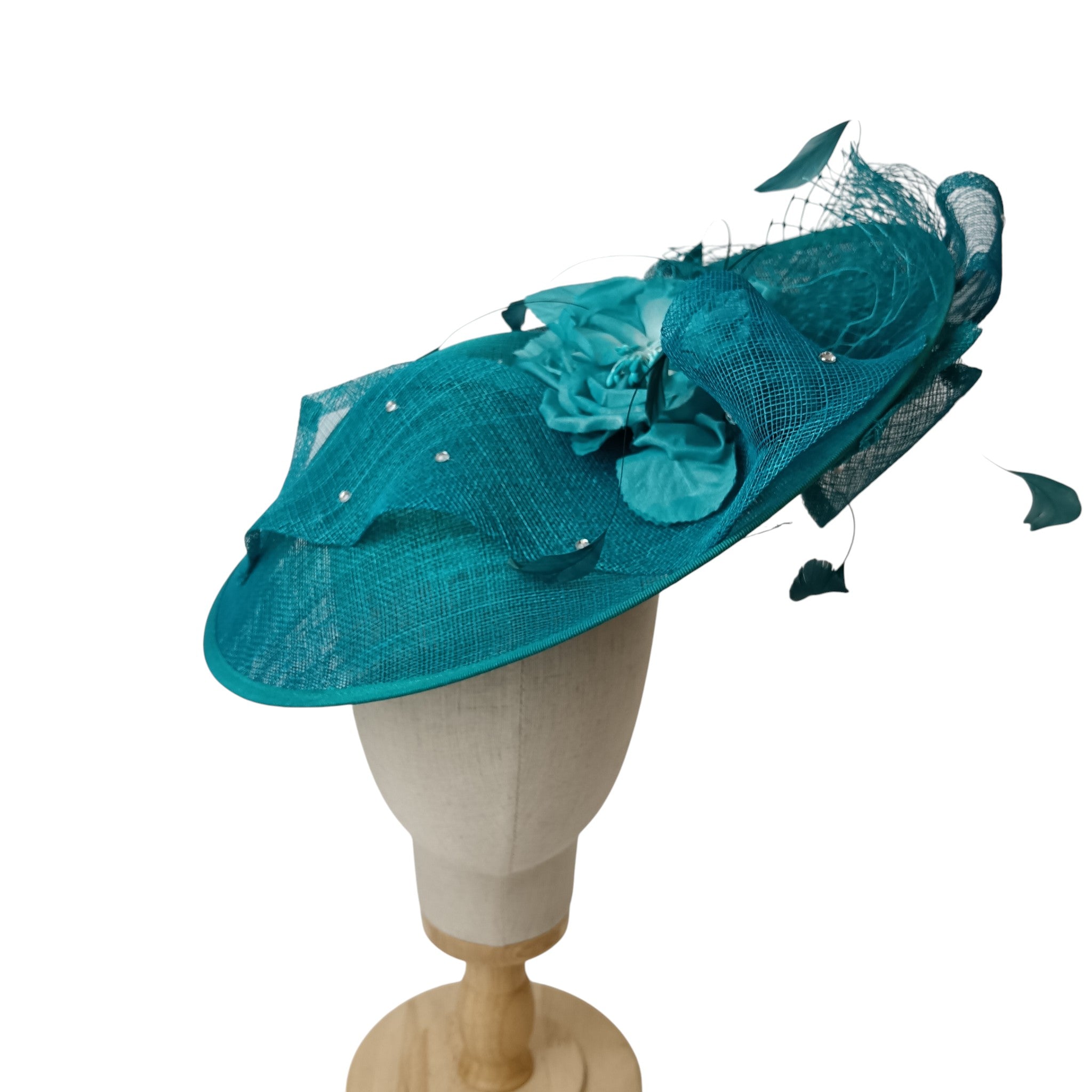 Front image Evelyn Anne Teal Blue Ladies Special Occasion Wedding Fascinator Womenswear | Pre-loved