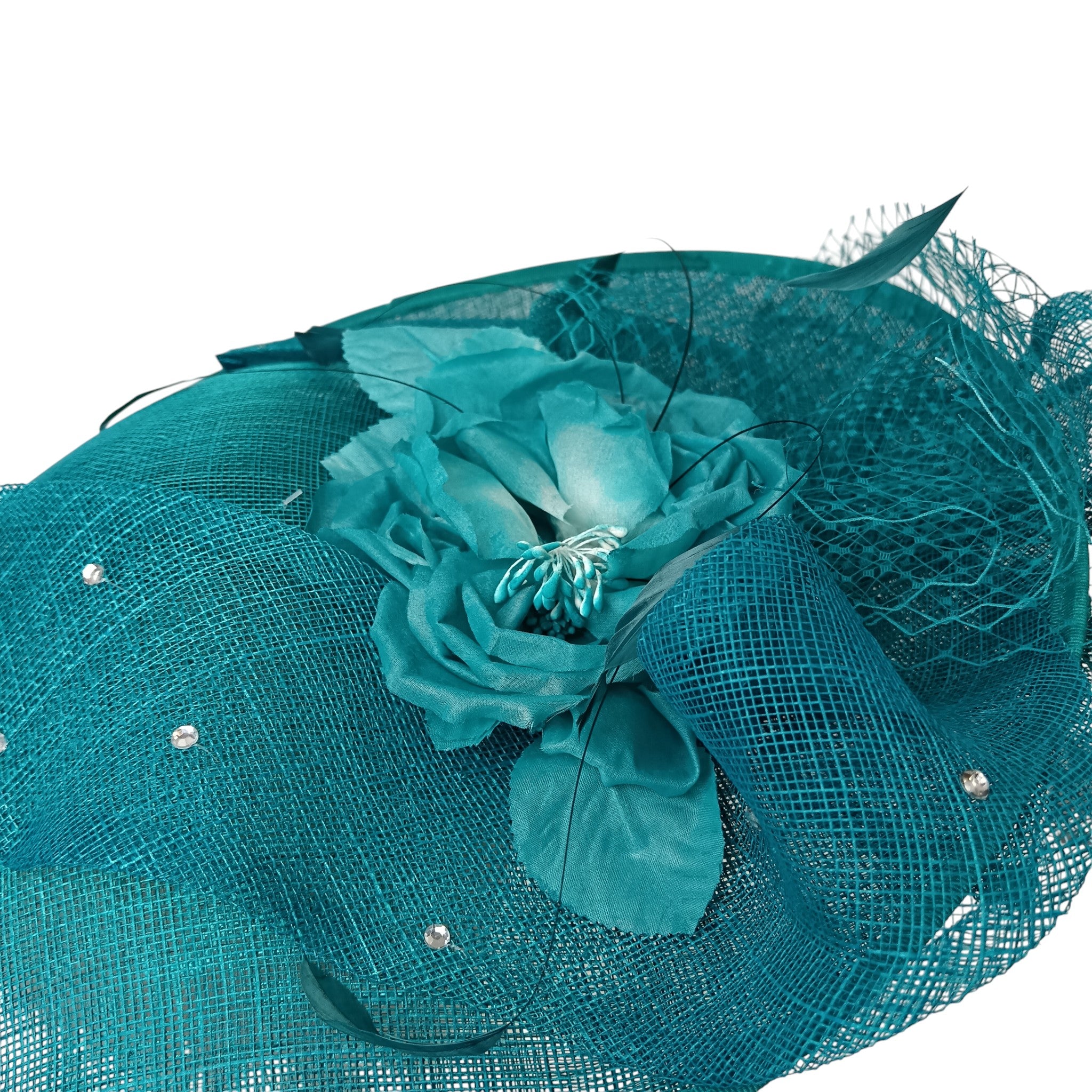 Close up image for Evelyn Anne Teal Blue Ladies Special Occasion Wedding Fascinator Womenswear | Pre-loved