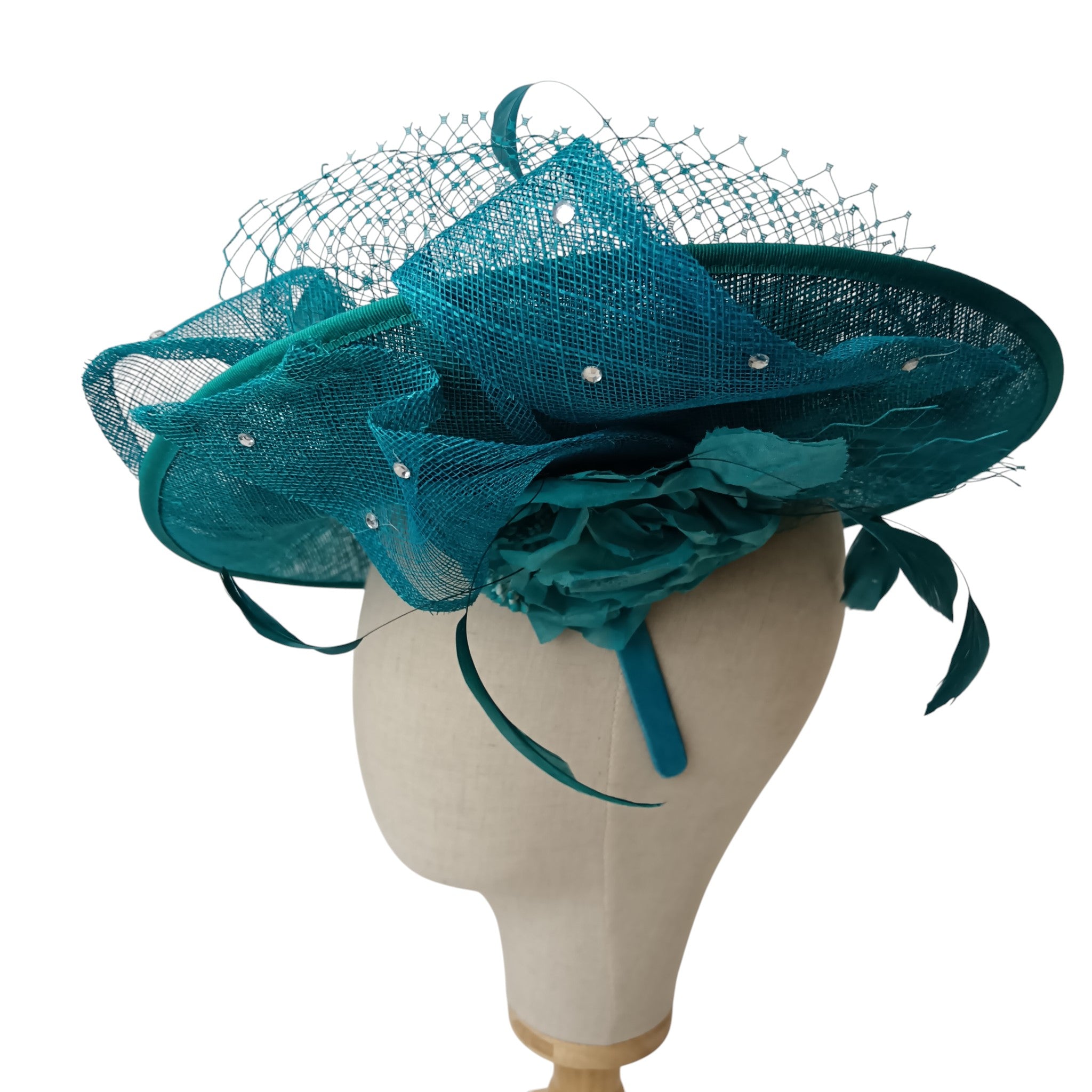  side image for Evelyn Anne Teal Blue Ladies Special Occasion Wedding Fascinator Womenswear | Pre-loved