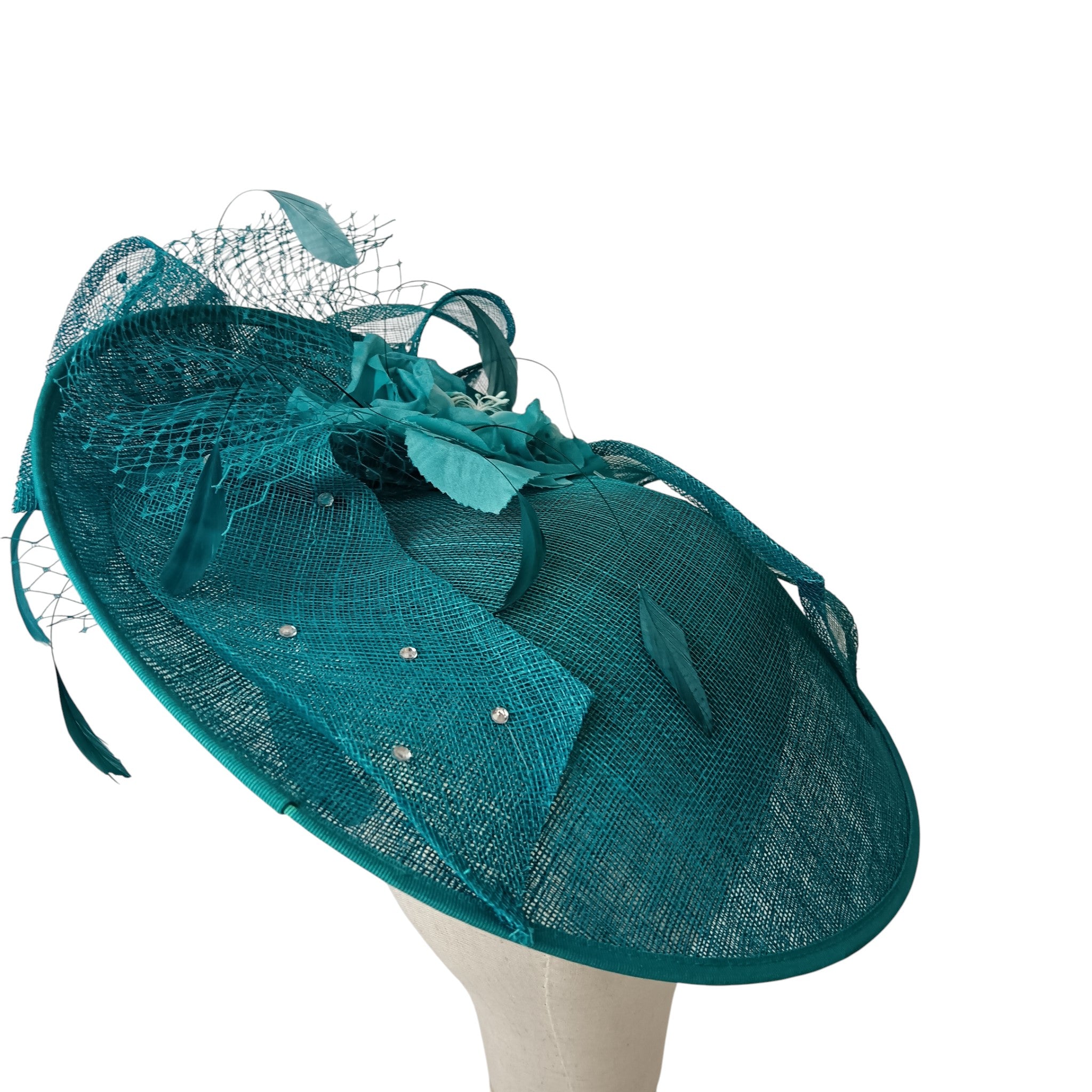 Side image for for Evelyn Anne Teal Blue Ladies Special Occasion Wedding Fascinator Womenswear | Pre-loved
