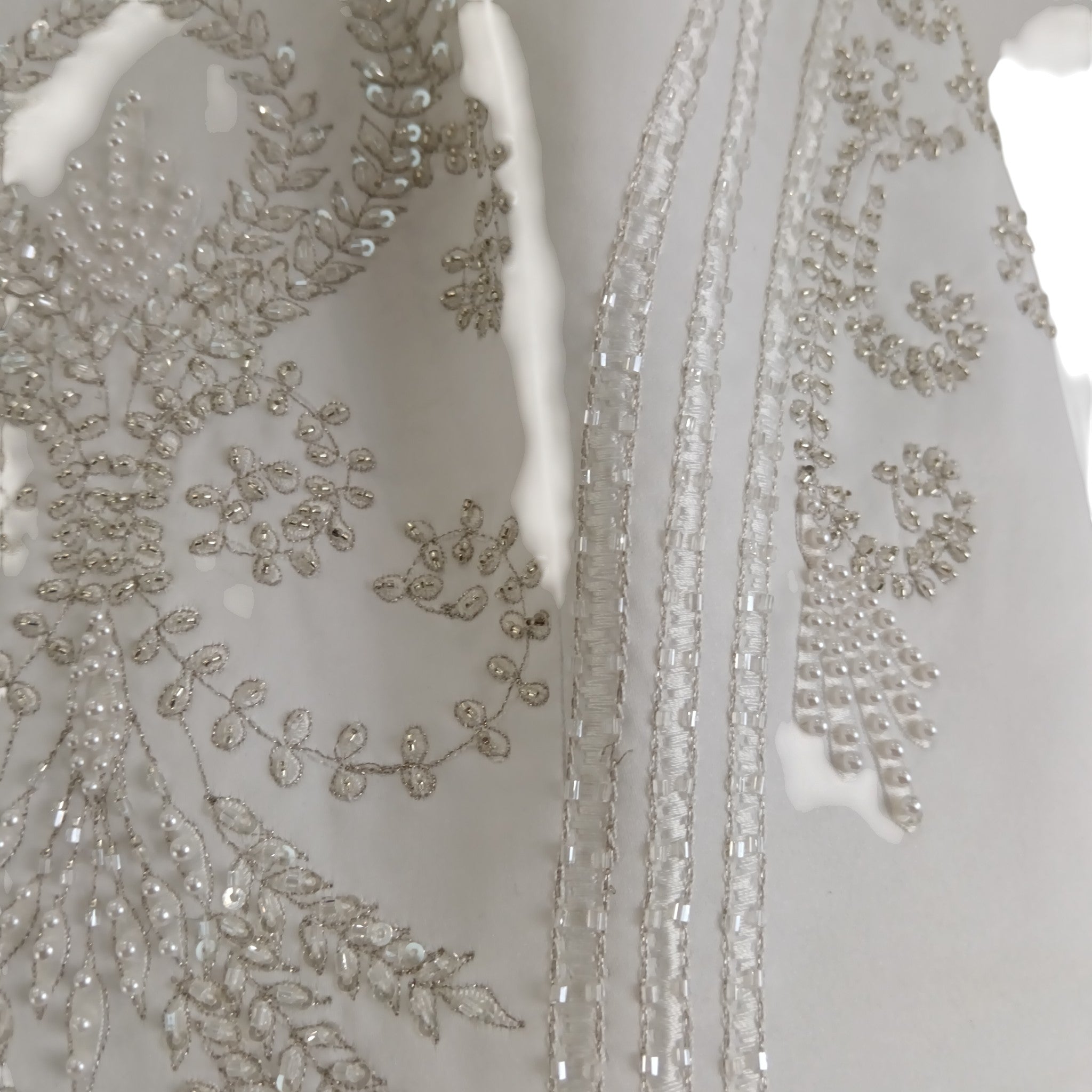 Close up image for Signature Beautiful Embellished White Satin Wedding Dress UK 12  Womenswear | Pre-loved