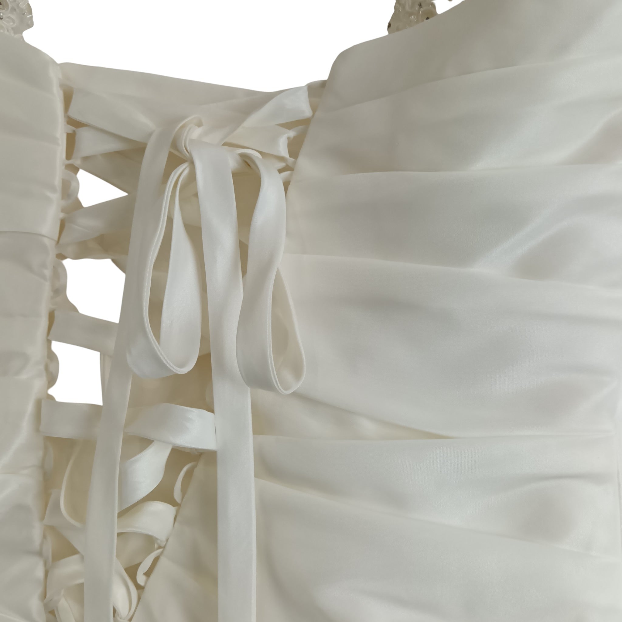 Back close up image for Trudy Lee Ivory Satin Wedding Dress Embellished Straps  UK 16-  Womenswear | Pre-loved