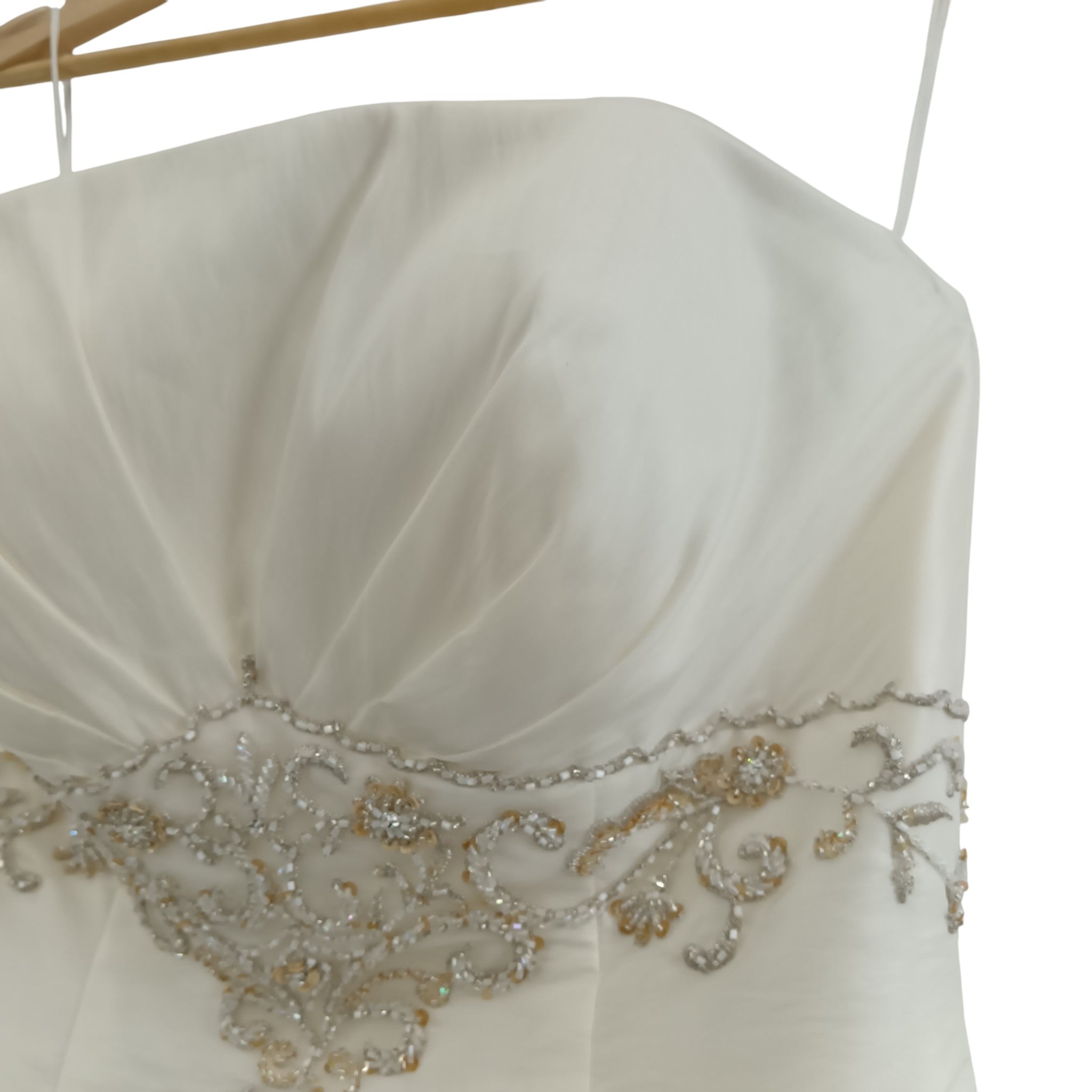 Neckline and waist details image for Ginnis Fashion Wedding Hi-Low Ivory Dress Strapless UK 12 Womenswear | Pre-loved