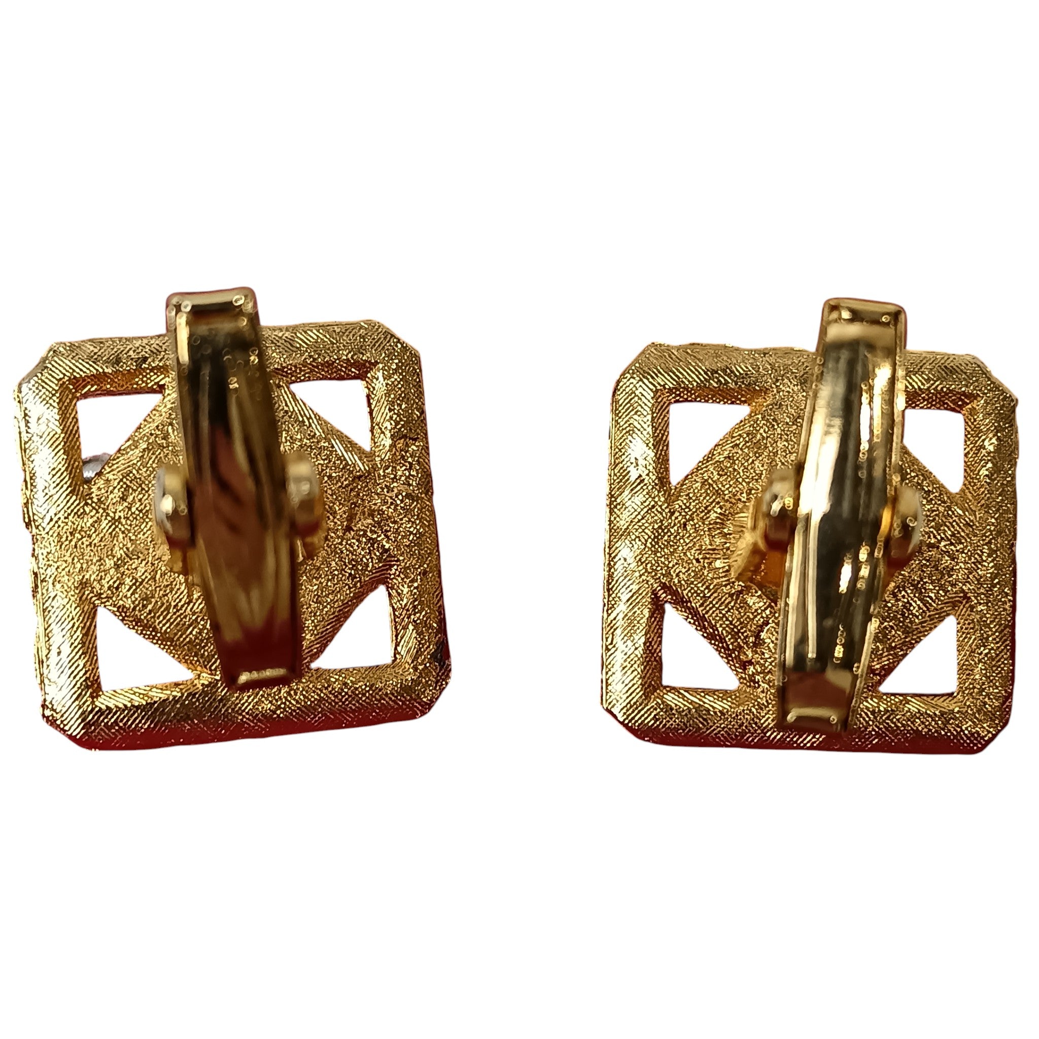 Back close up image for Vintage Gold Plated Squared Diamond Cut Green Stone Cufflinks Menswear | Preloved