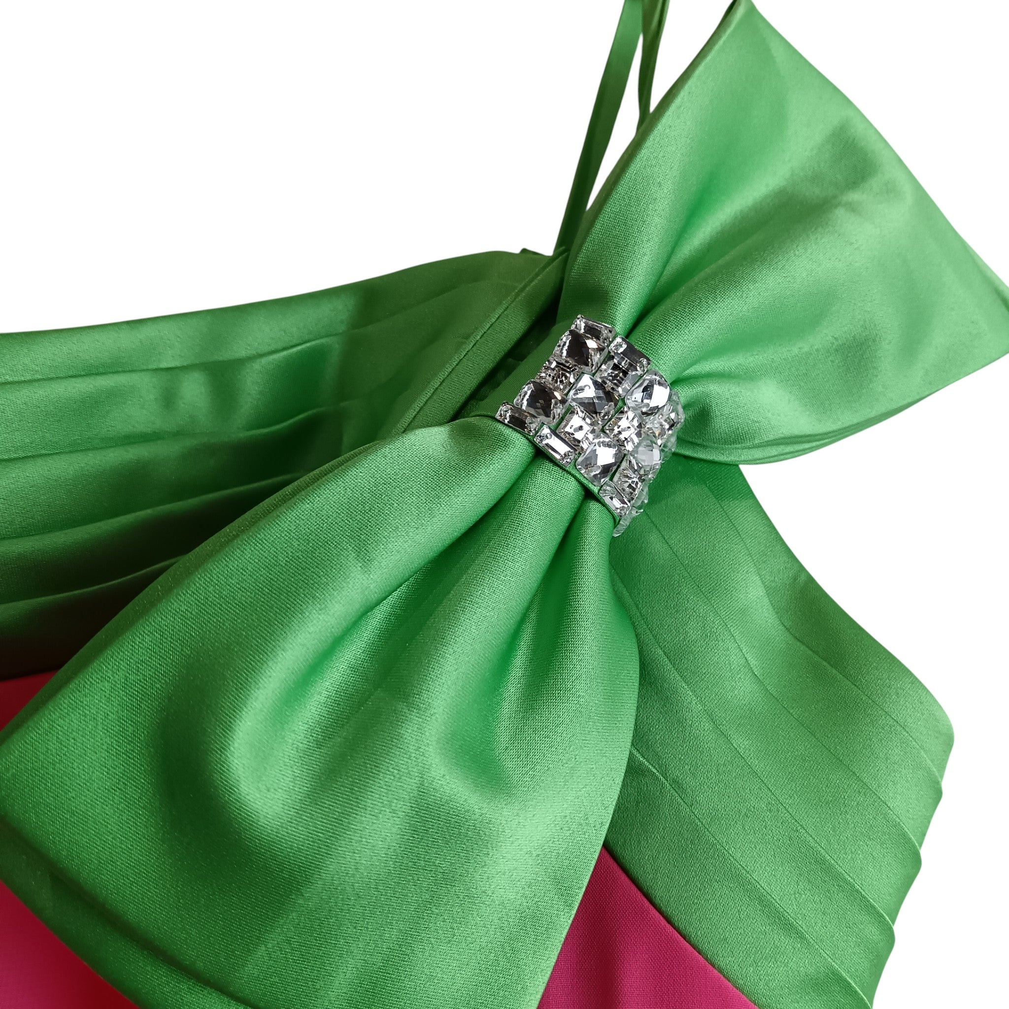 Close up details image for Amanda Wyatt Vivid Pink Green Satin Trim Full Length Women's Dress UK 8 - Tags On - Womenswear | Pre-loved