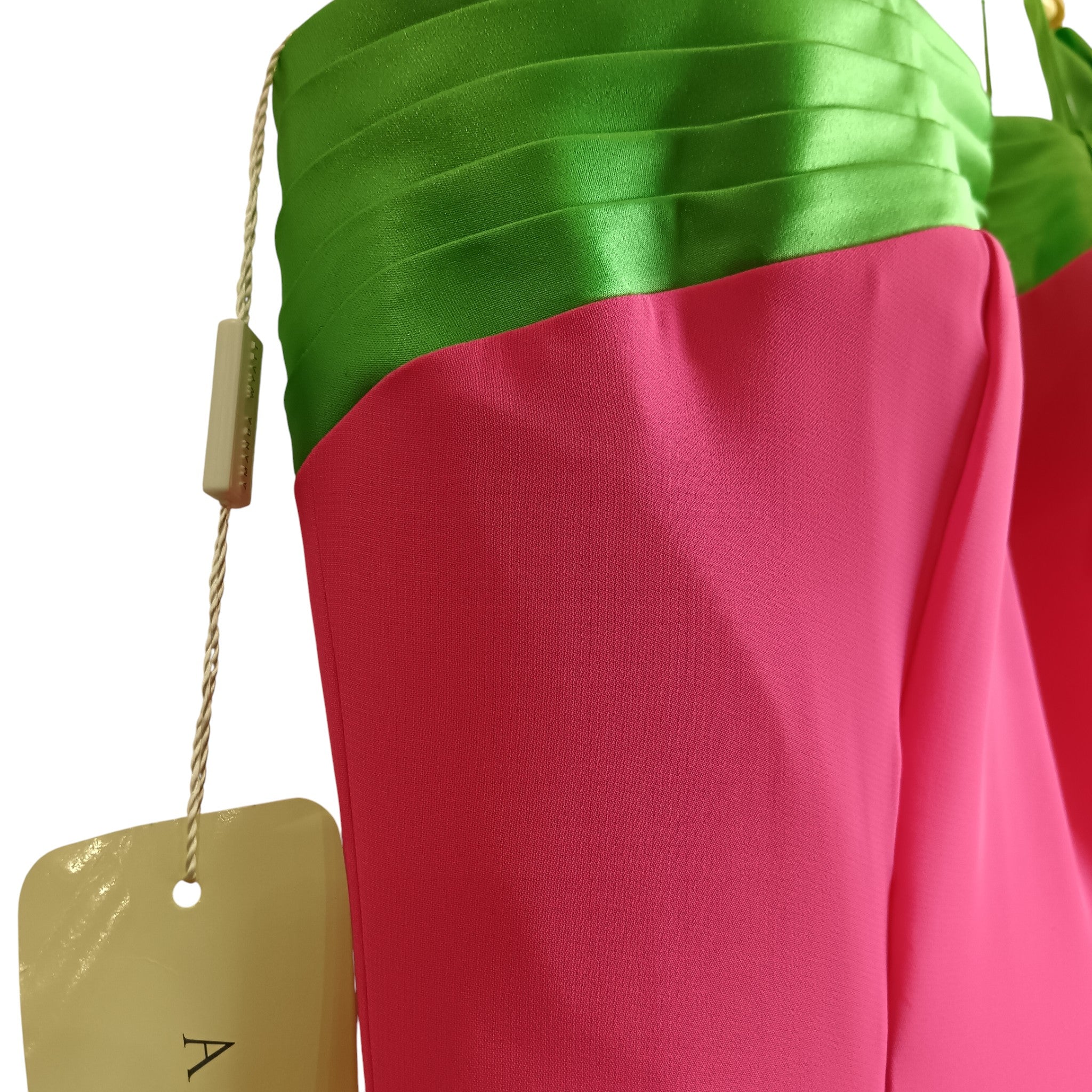 Close up image for Amanda Wyatt Vivid Pink Green Satin Trim Full Length Women's Dress UK 8 - Tags On - Womenswear | Pre-loved