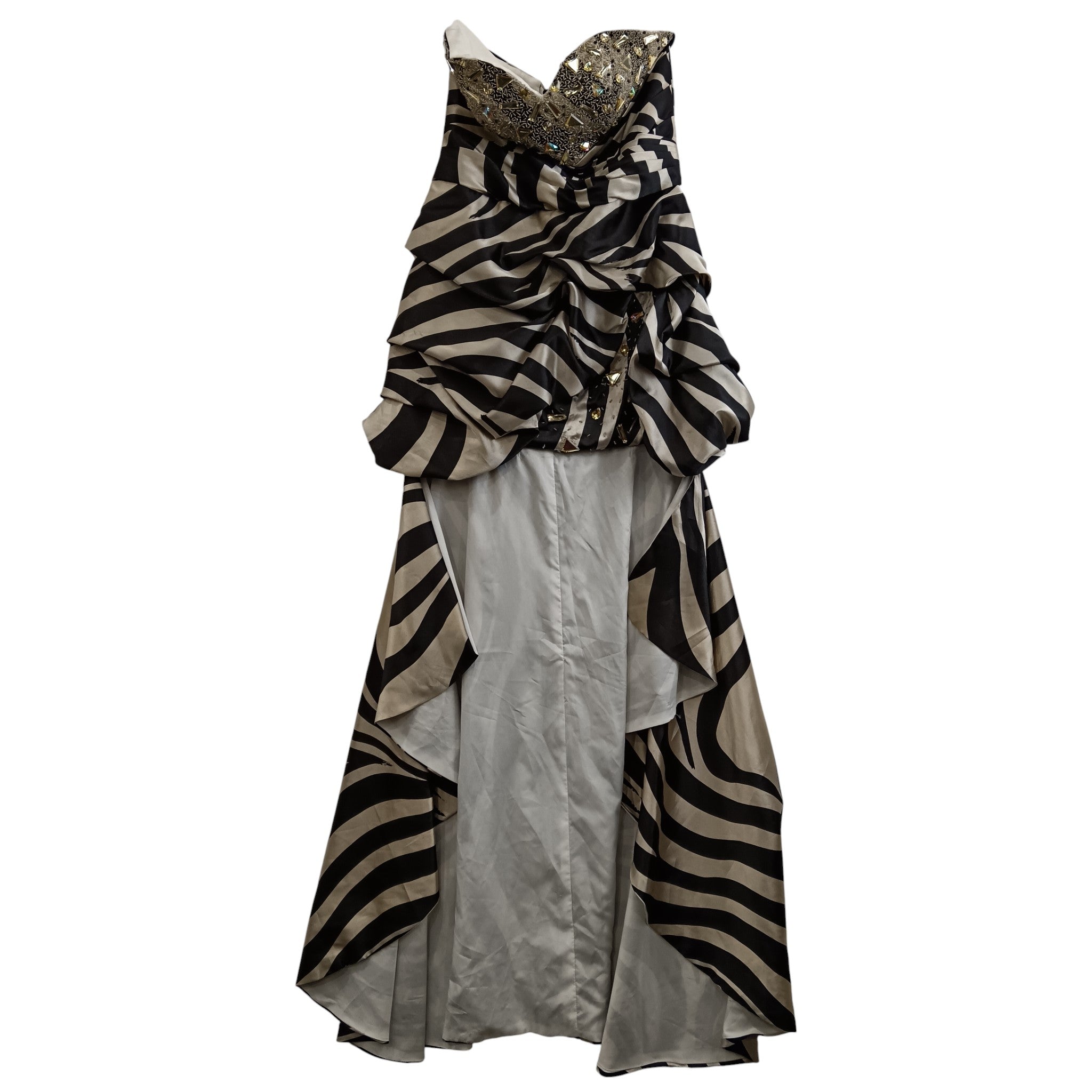 Front image for Black And Beige Hi-Low Satin Dress By Light In The Box UK 12 Womenswear | Pre-loved