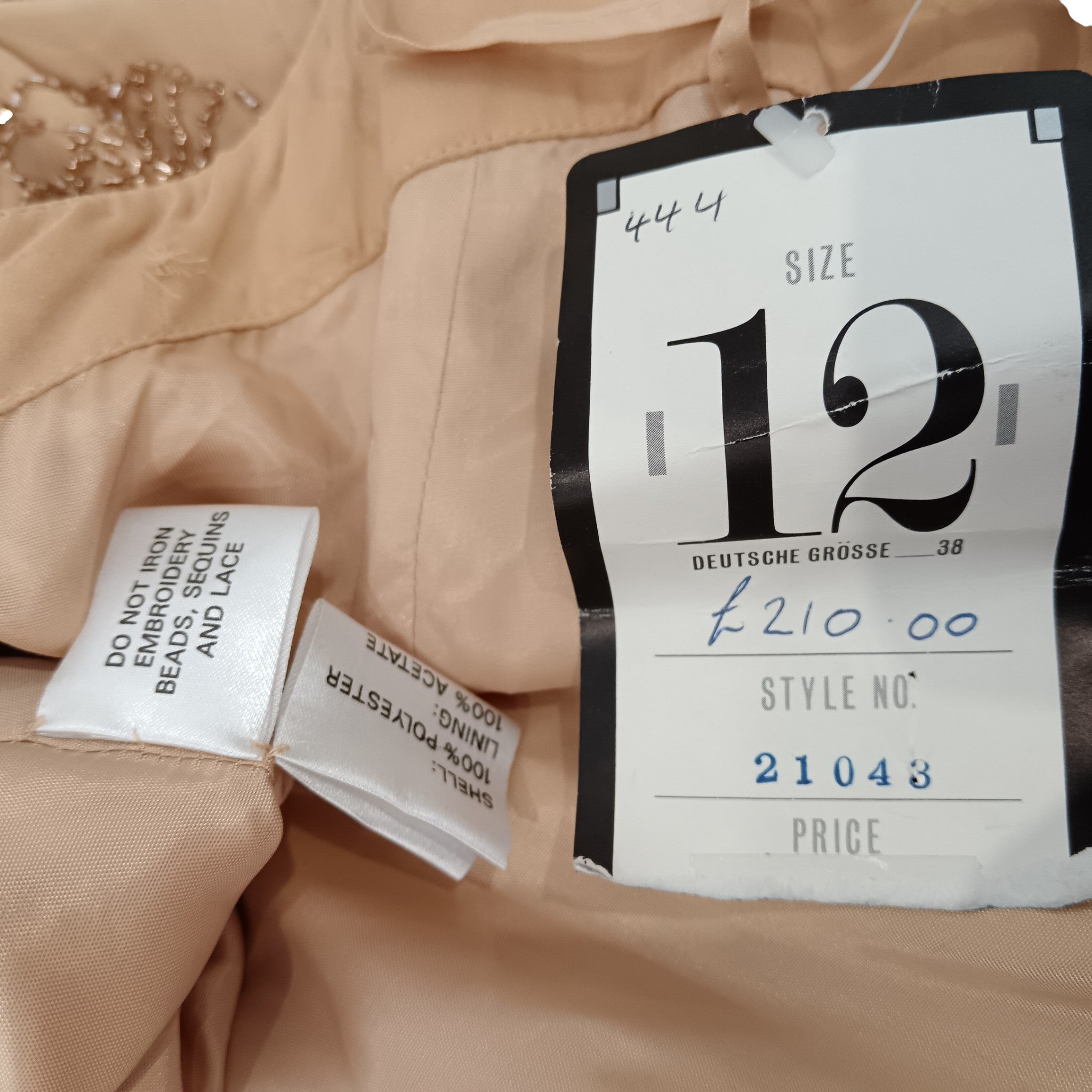 Label and product info image for John Charles Embroidered Gold Beige Long Dress UK 12 -Tags On - Womenswear | Pre-loved