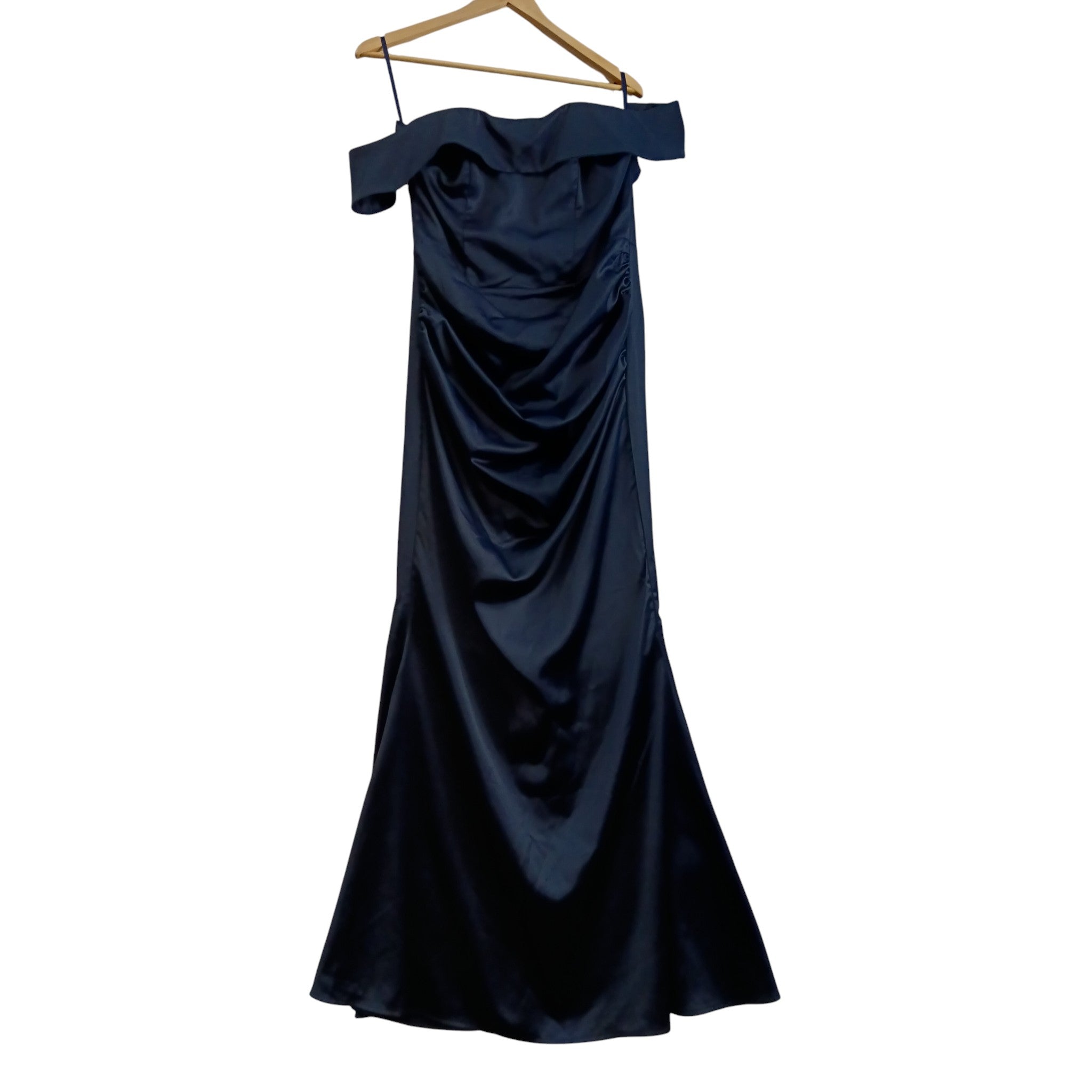 Front image for Forever Unique Navy Blue  Draped Satin Long Dress UK 16 - Tags On - Womenswear | Pre-loved