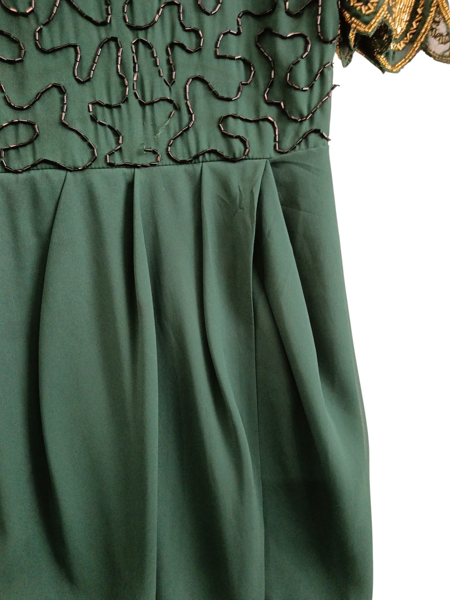 Close up imager for Virgos Lounge Beautiful Bottle Green Beaded Tulip Dress UK 10 Womenswear | Pre-loved