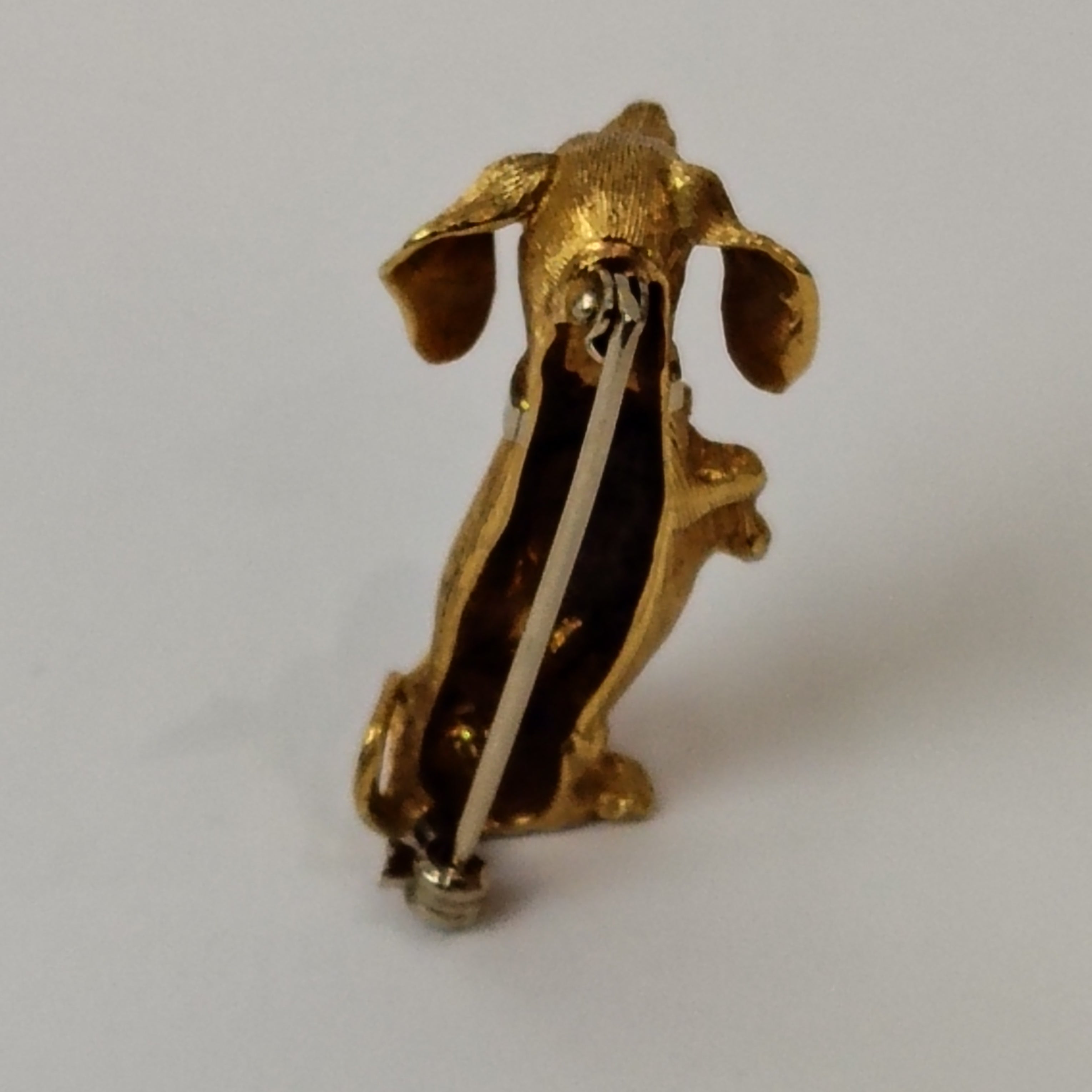 back image for Dachshund 18ct Yellow Gold Ruby Stone Vintage Jewellery Brooch 10.2g - Preloved