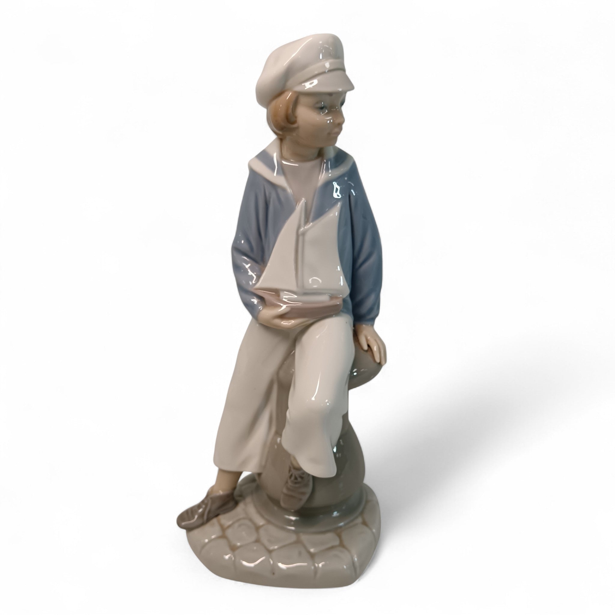 Lladro Porcelain Young Sailor Figurine Boy w/ Sailboat 24cm | Preloved