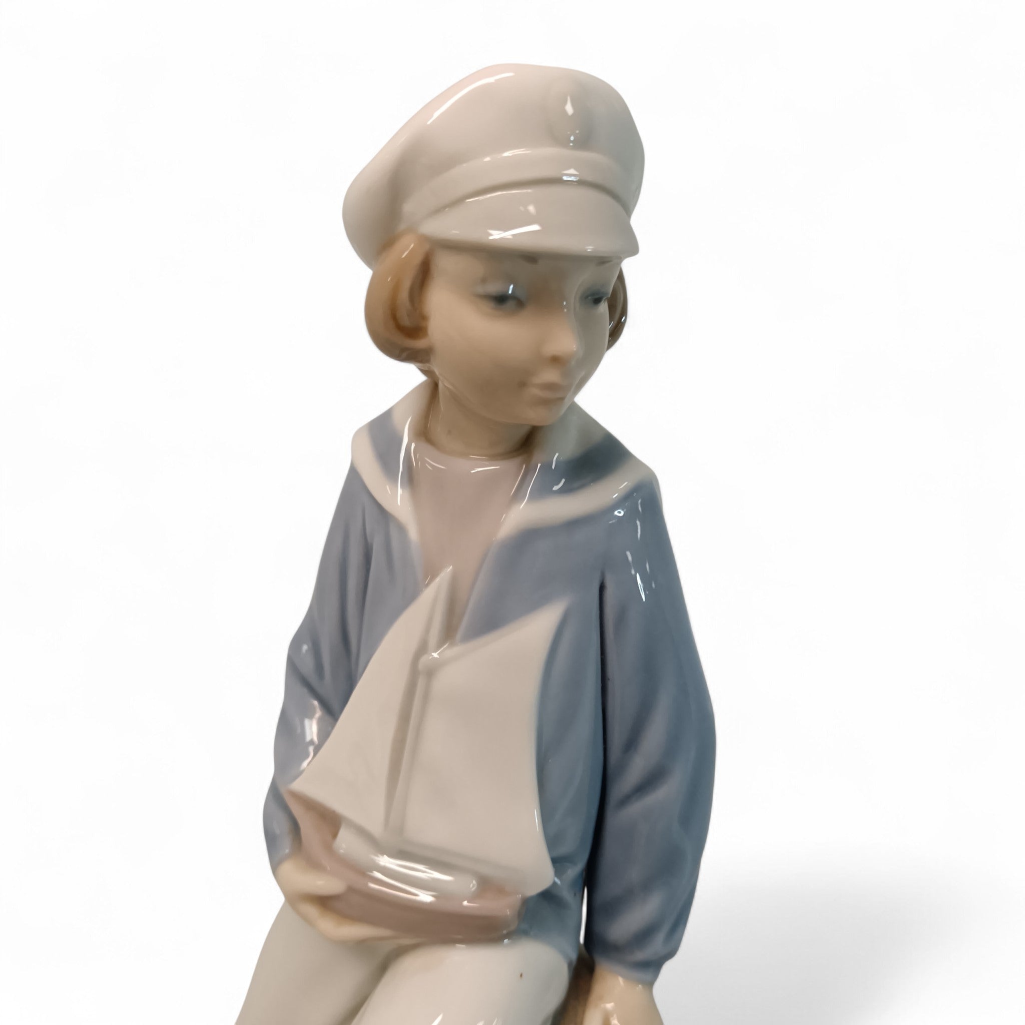 Lladro Porcelain Young Sailor Figurine Boy w/ Sailboat 24cm | Preloved