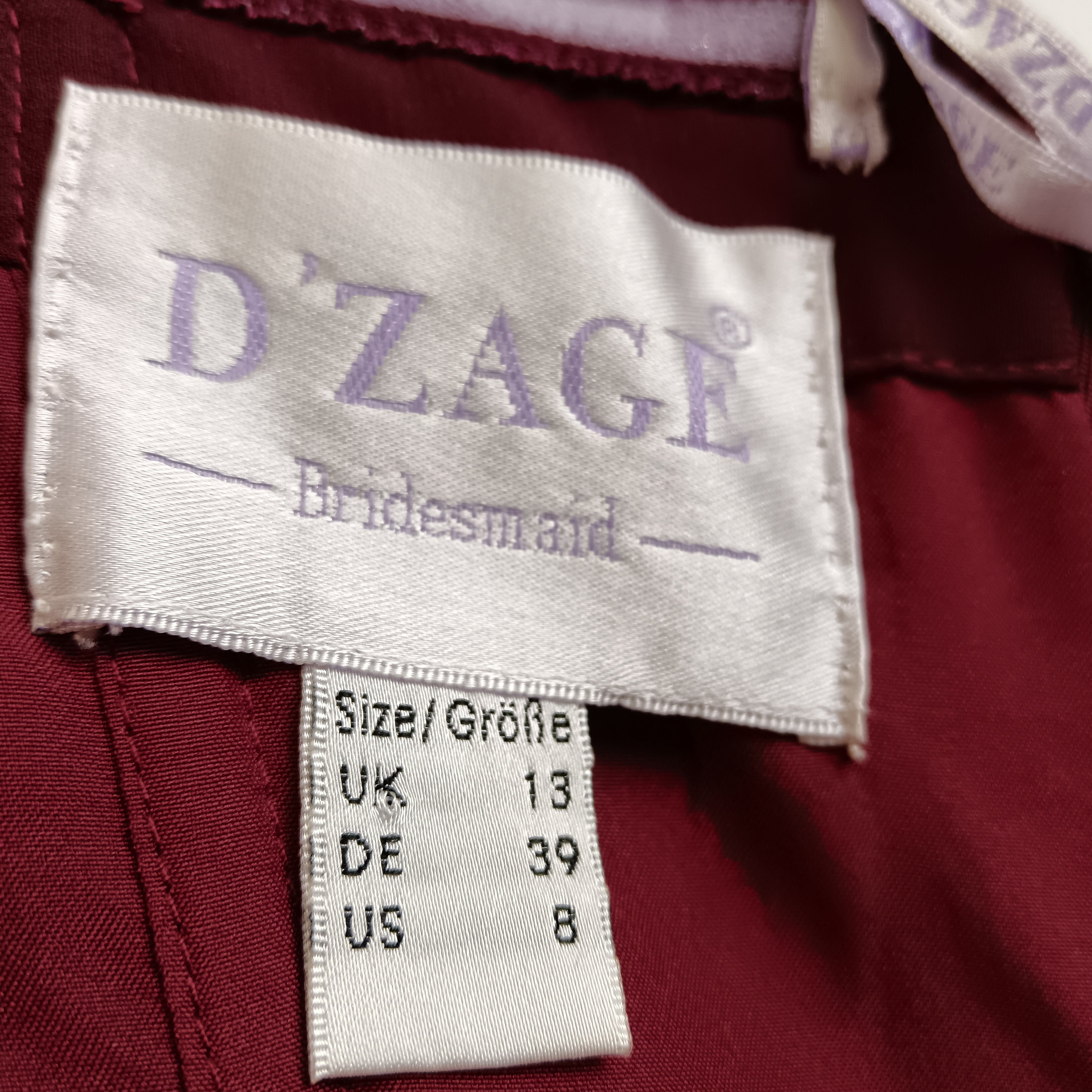 Label image for D'ZAGLE Burgundy Bridesmaid Full Length Strapless Dress UK 10 -Womenswear | Pre-loved