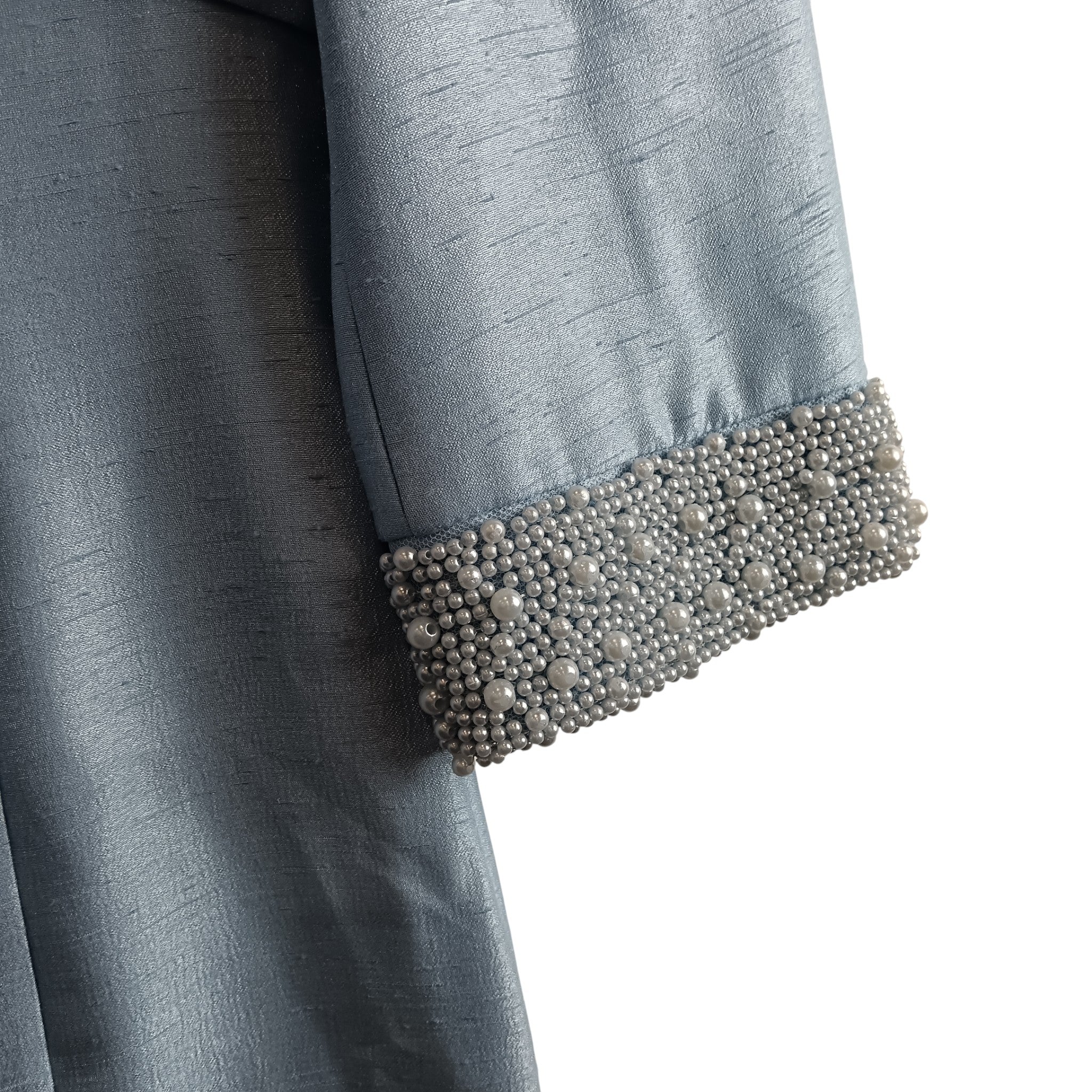 Bolero sleeve close up image for Pale Blue With Pearl Neckline Dress & Jacket BY Michaela Louisa  UK 10 Womenswear | Pre-loved