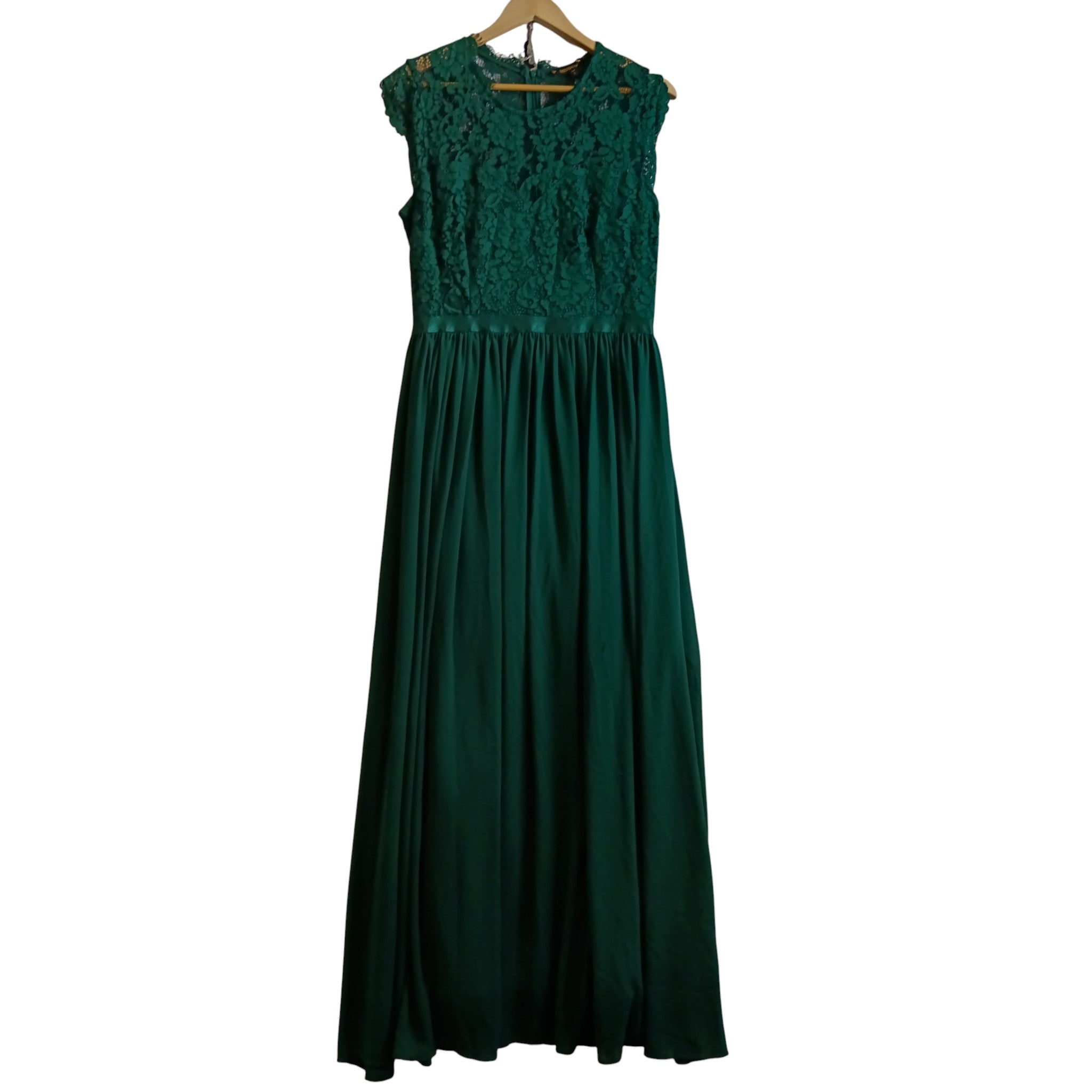 Front image for Miusol Bottle Green Lace Top Bridesmaid Full Length Dress UK L -Tags On - Womenswear | Pre-loved
