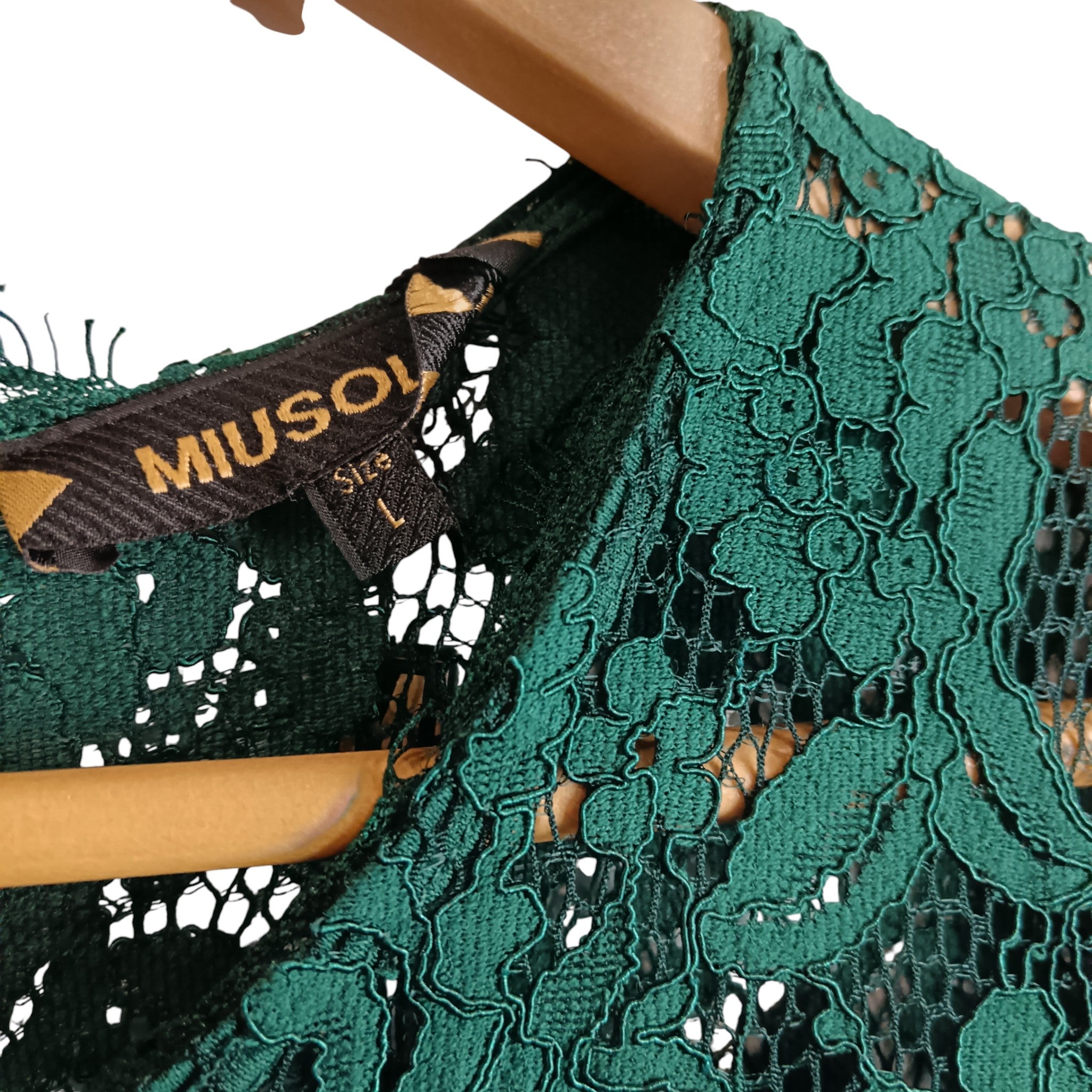 Close up image for Miusol Bottle Green Lace Top Bridesmaid Full Length Dress UK L -Tags On - Womenswear | Pre-loved 