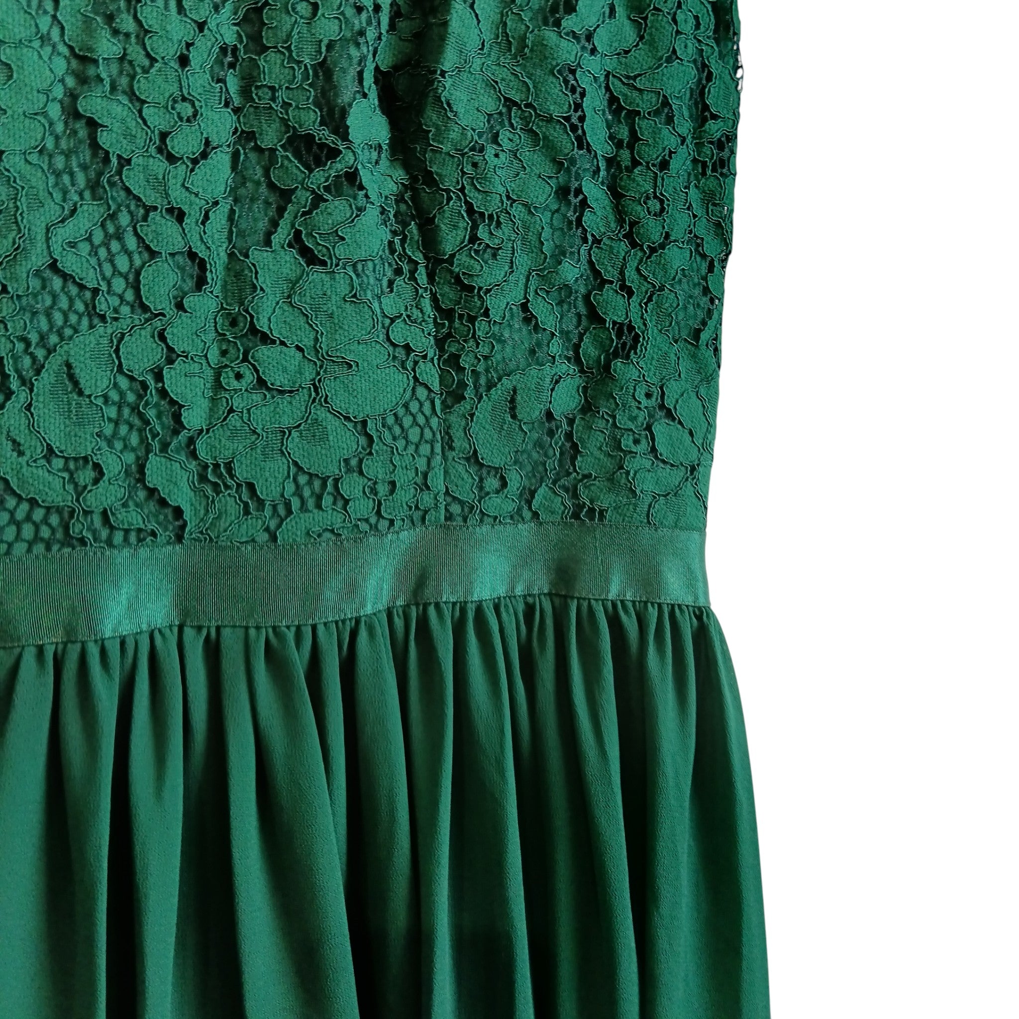 Close up image for Miusol Bottle Green Lace Top Bridesmaid Full Length Dress UK L -Tags On - Womenswear | Pre-loved