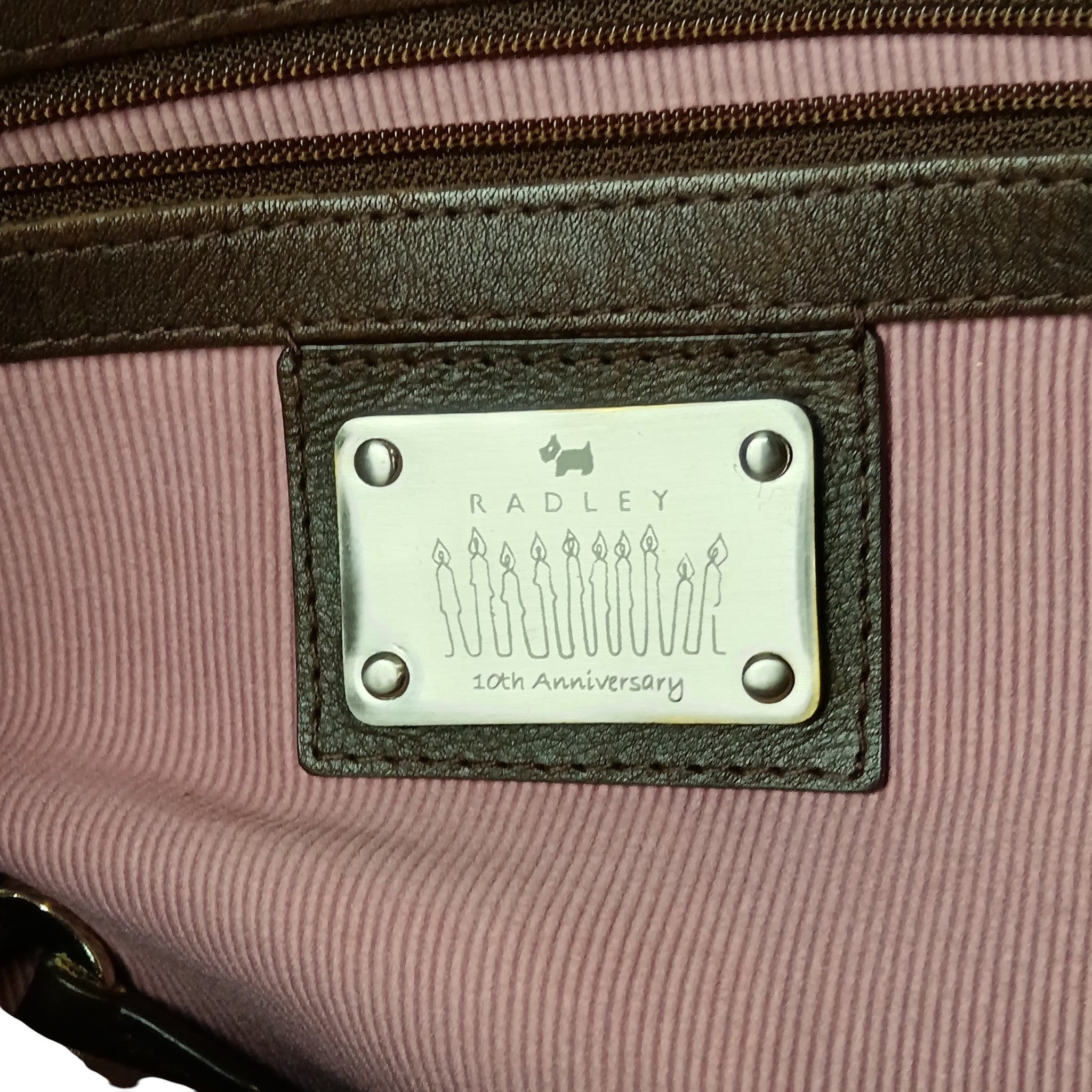 Brand  and lining image for Radley London 10th Anniversary Chocolate Brown Handbag -  Womenswear | Pre-loved