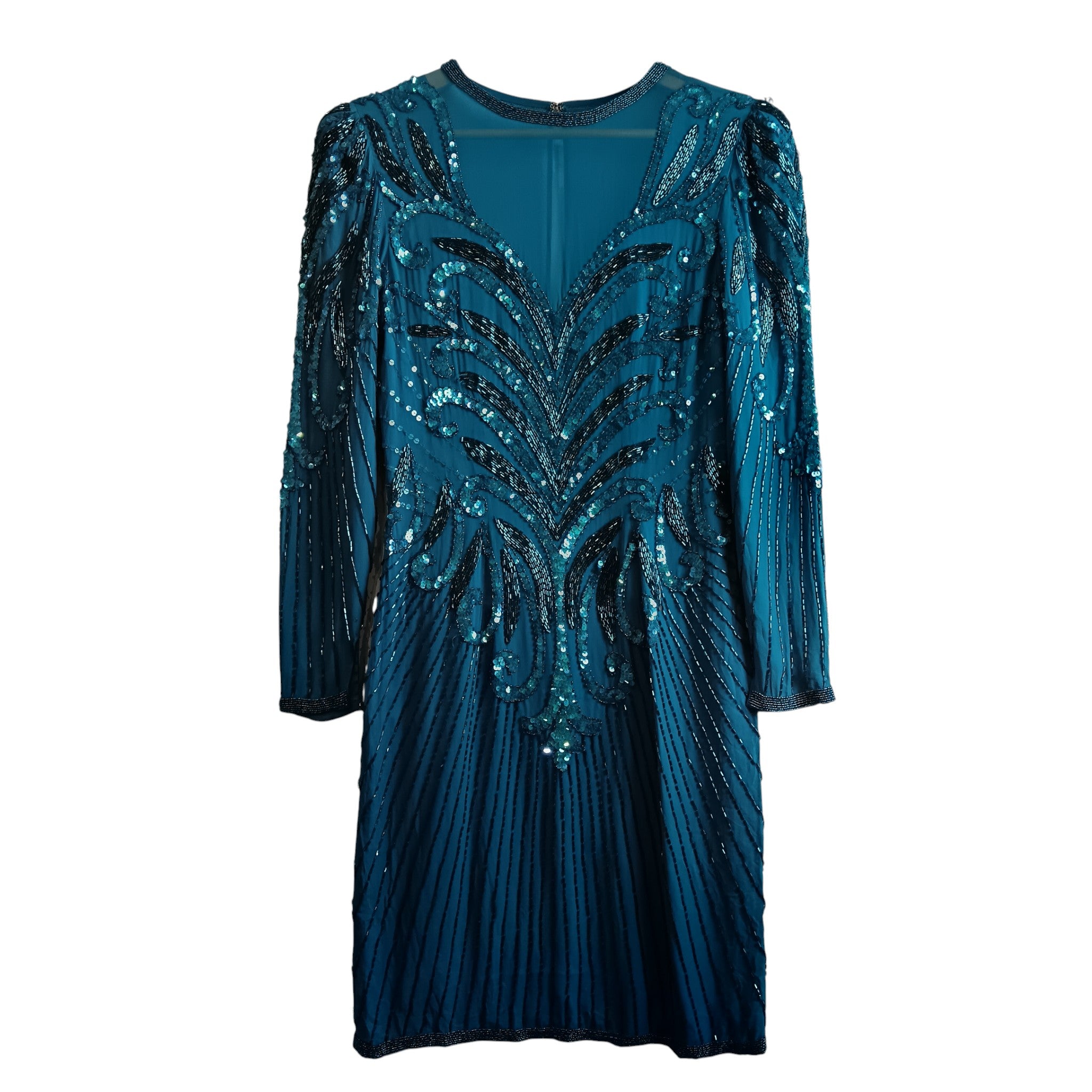 Front image for A.J Bari Petrol Blue Beaded Pure  Silk Dress UK Small - Womenswear | Pre-loved