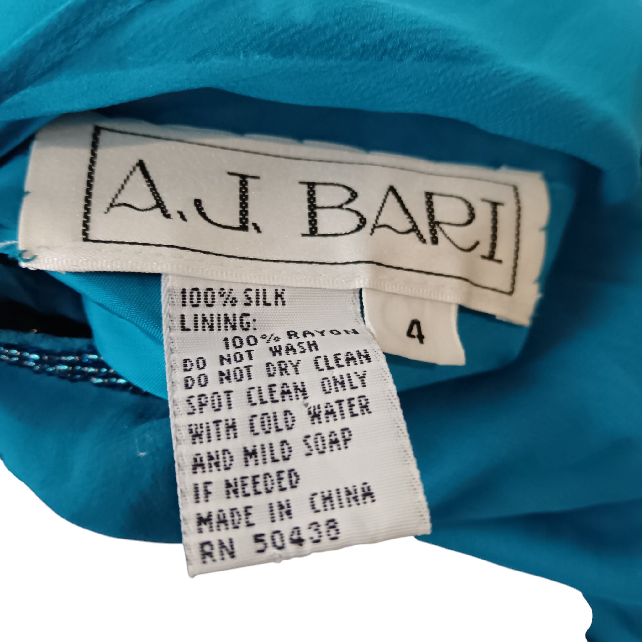 Labels image for A.J Bari Petrol Blue Beaded Pure  Silk Dress UK Small - Womenswear | Pre-loved