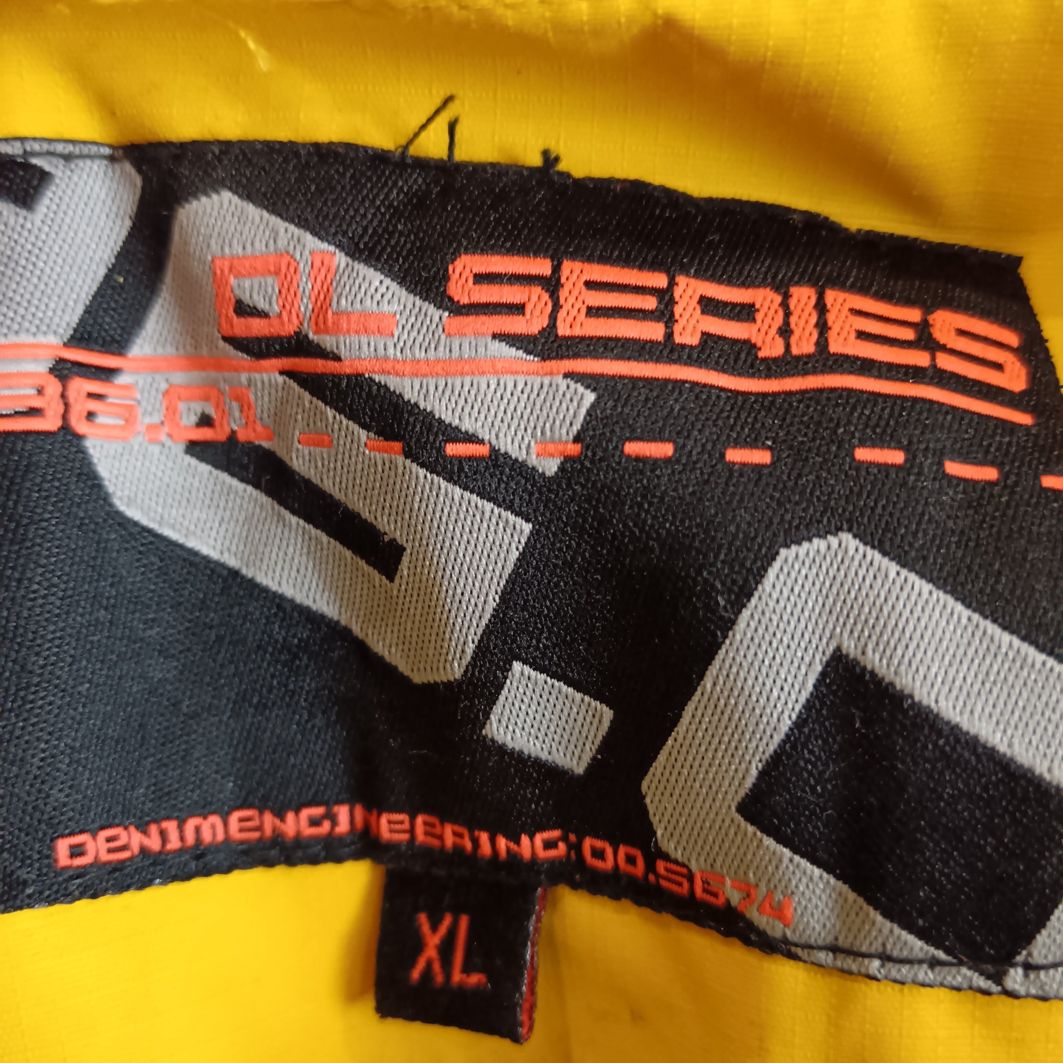 Brand and size label image for D L Series Bright Yellow Bomber Jacket For Men UK Medium-  Menswear | Pre-loved