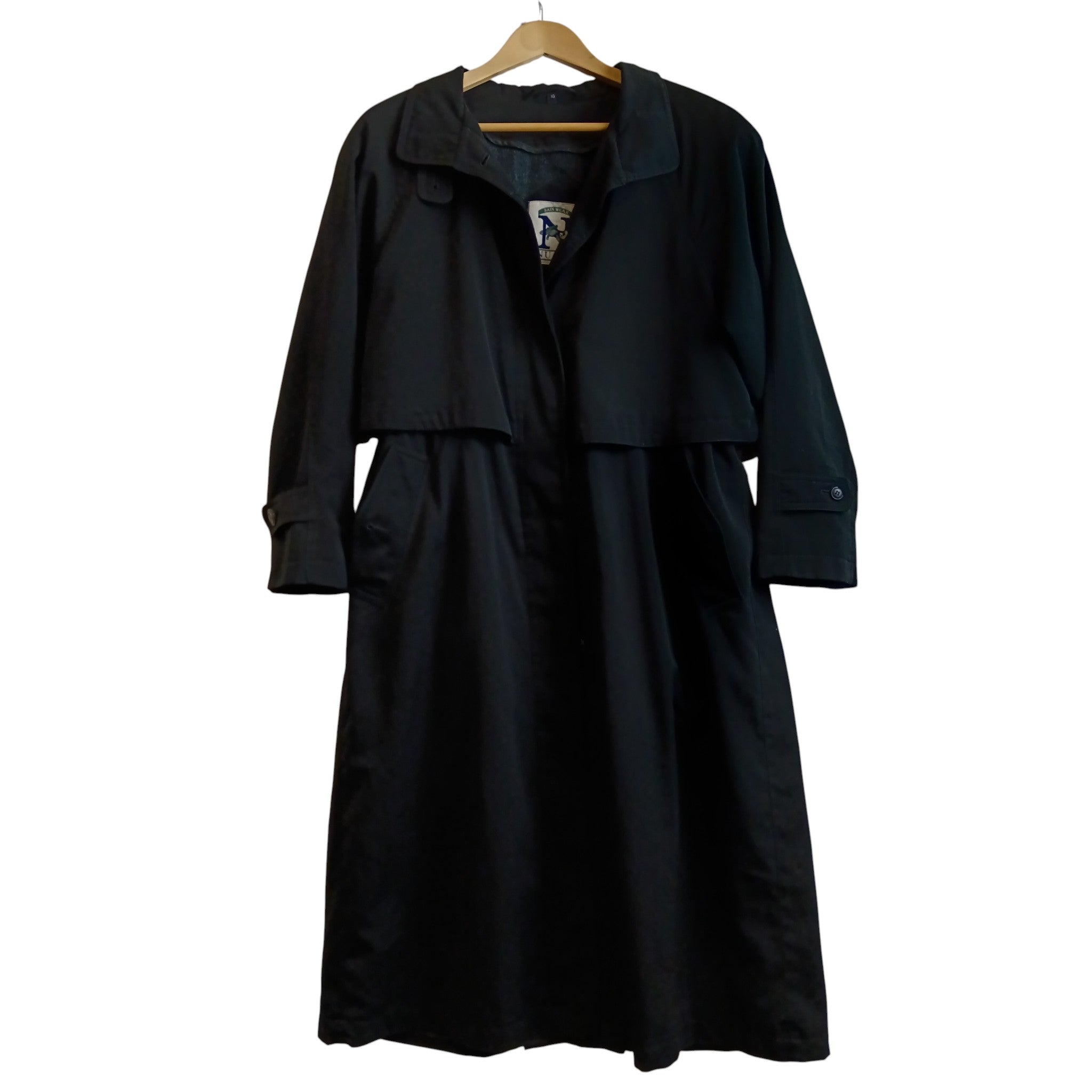 Front image for Nuage Vintage Women's Long Black  Rain Coat UK Large -Womenswear | Pre-loved